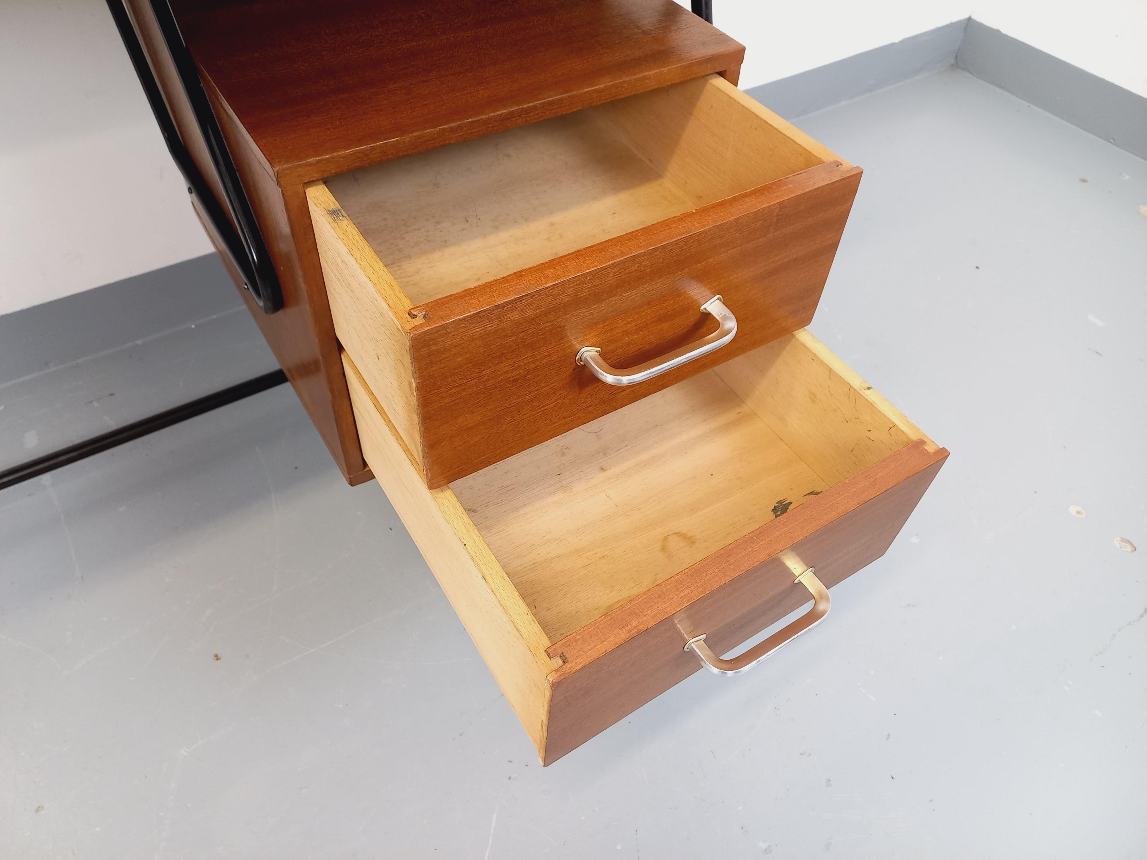 Scandinave moderne Bureau double-face moderniste vintage en bois d'acajou style teck et métal noir en vente