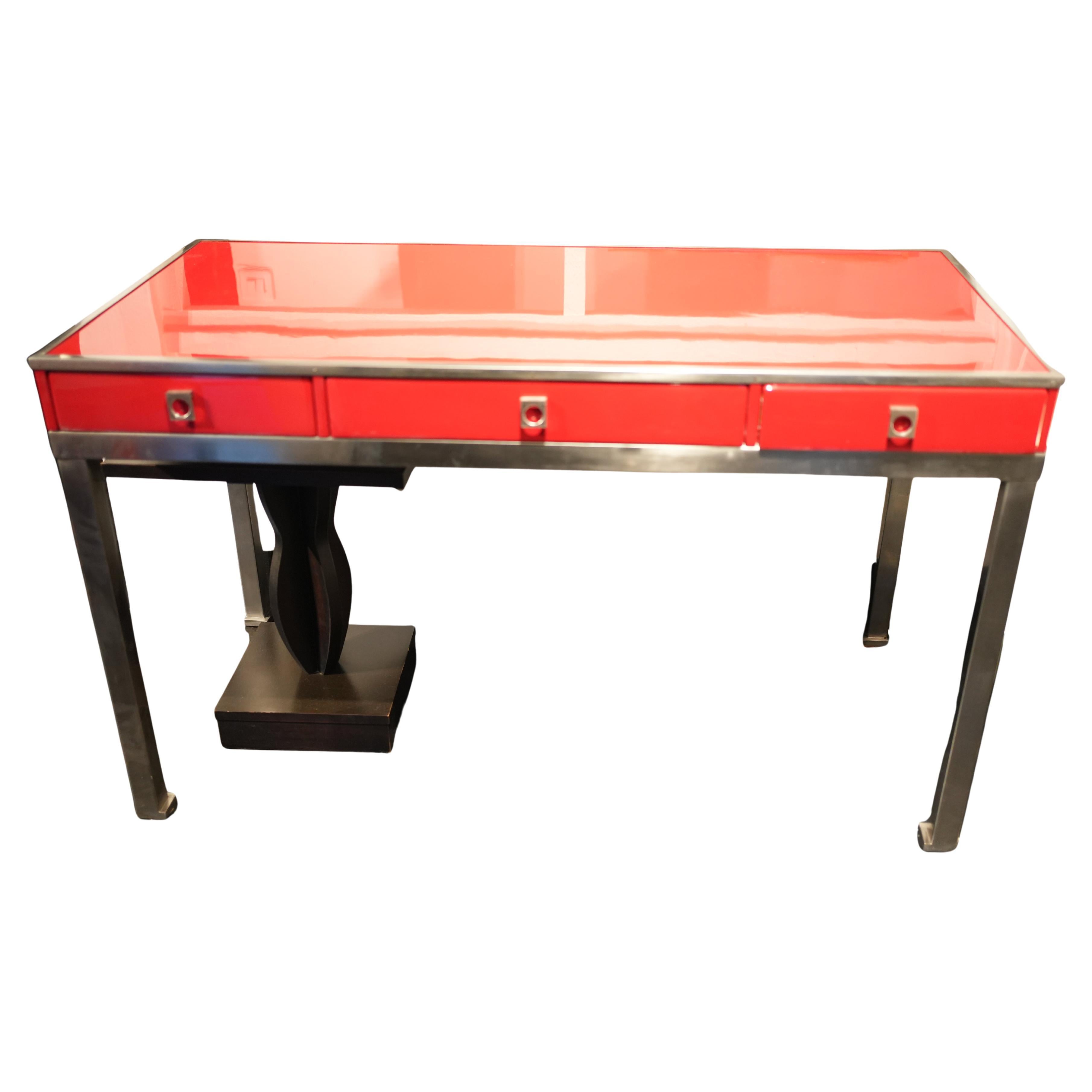 Bureau en acier brossé par Guy Lefèvre For Sale