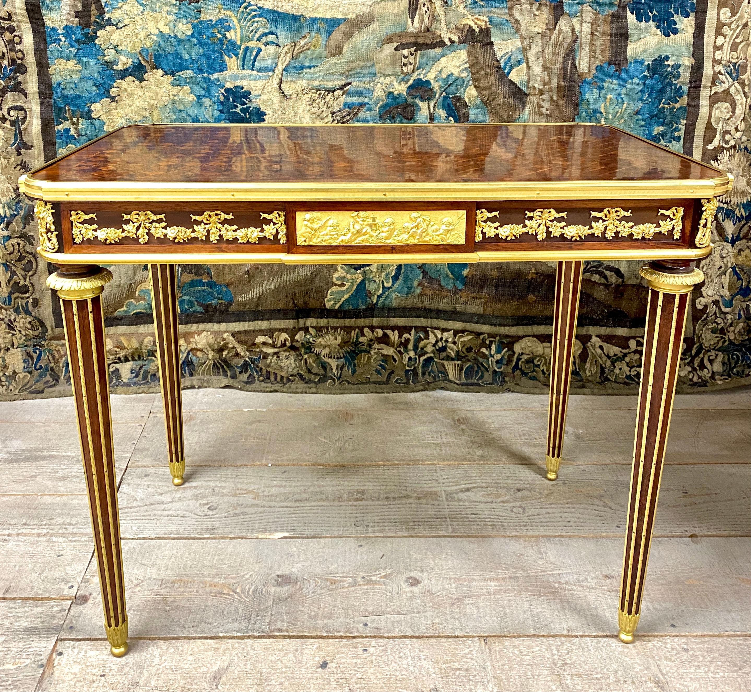 Napoleon III Small Desk In Marquetry And Gilt Bronze After A Model By Riesener, Napoleon II