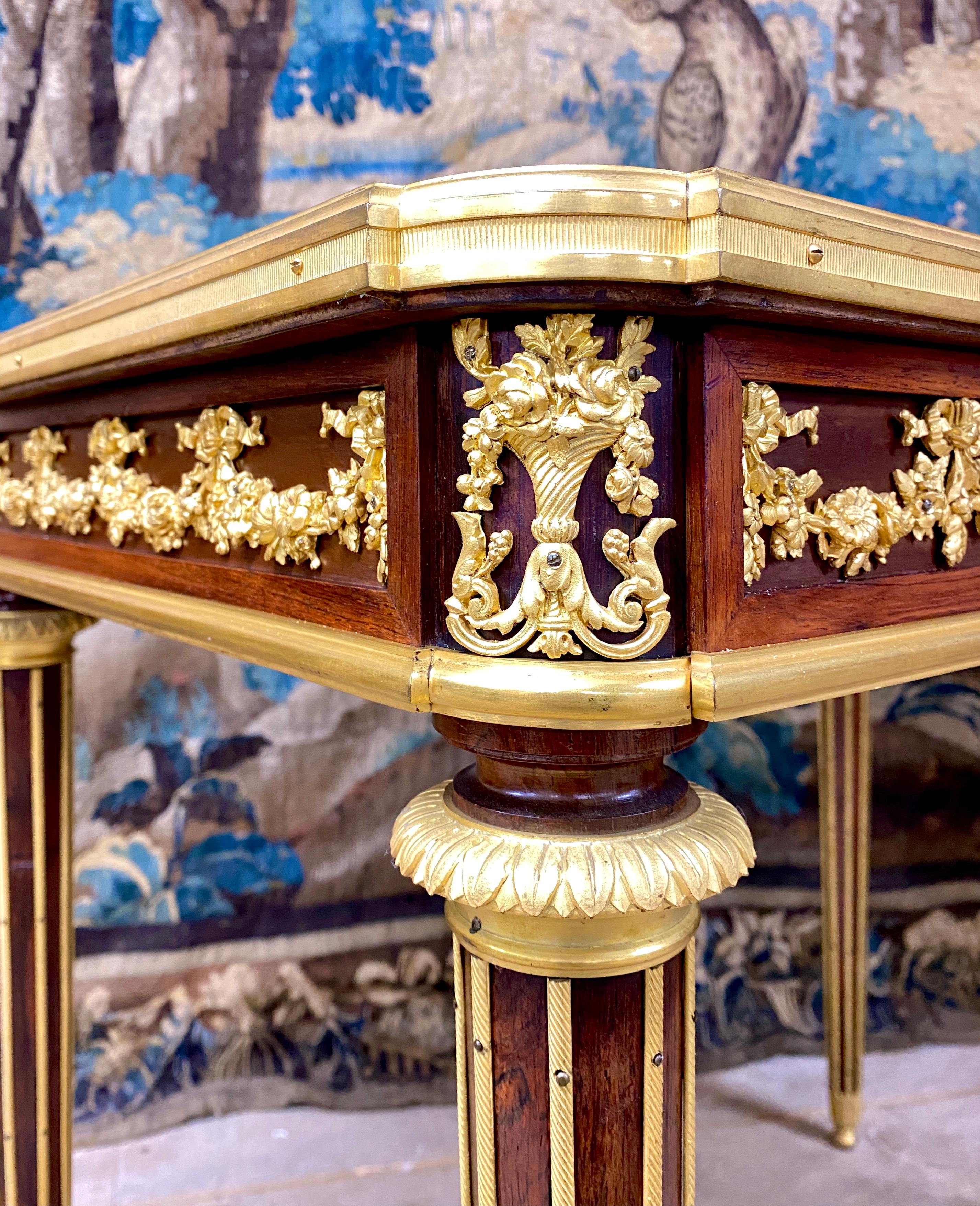 Mahogany Small Desk In Marquetry And Gilt Bronze After A Model By Riesener, Napoleon II