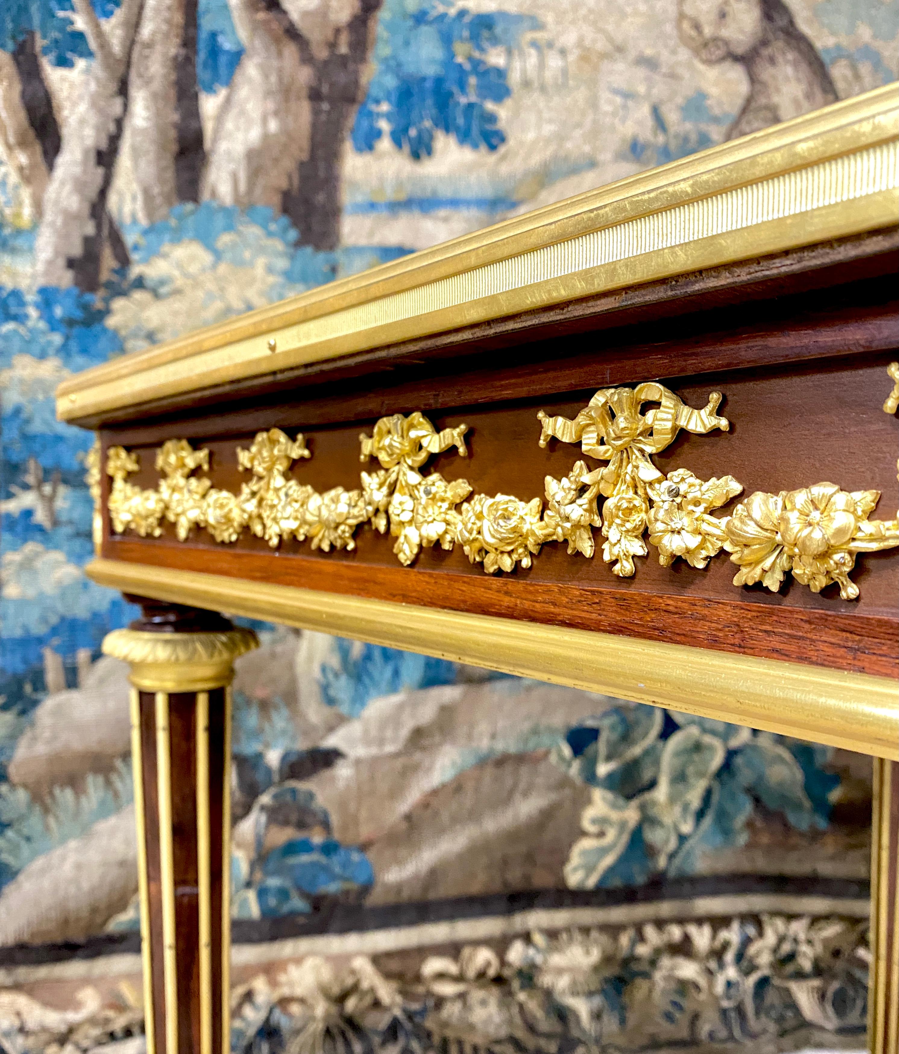 Small Desk In Marquetry And Gilt Bronze After A Model By Riesener, Napoleon II 1