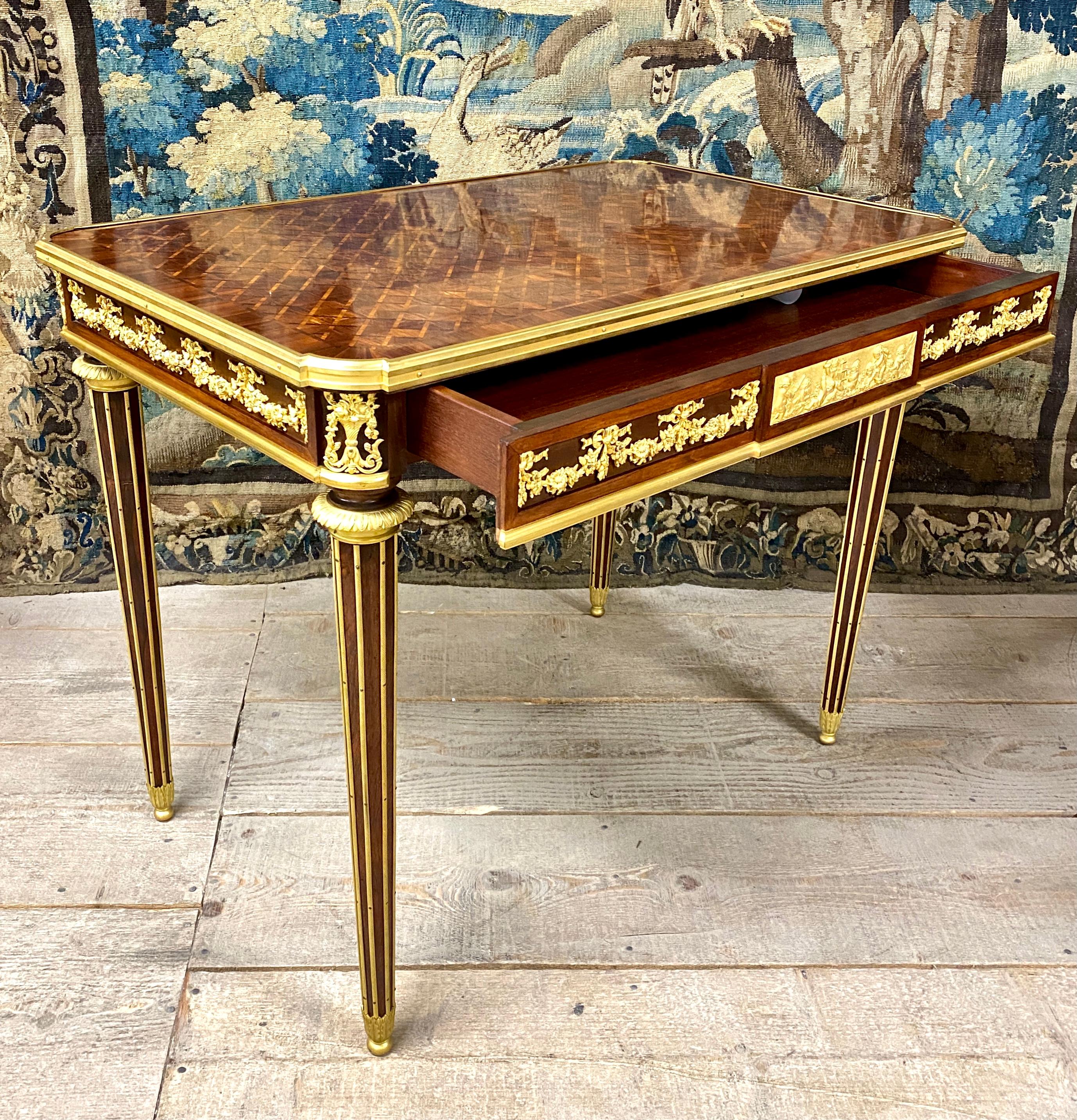 Small Desk In Marquetry And Gilt Bronze After A Model By Riesener, Napoleon II 2