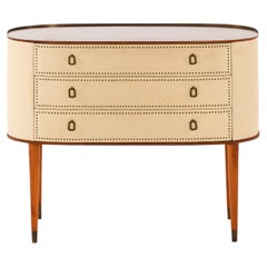 Bureau en caoba y cuero artificial blanco de Halvdan Pettersson, años 50