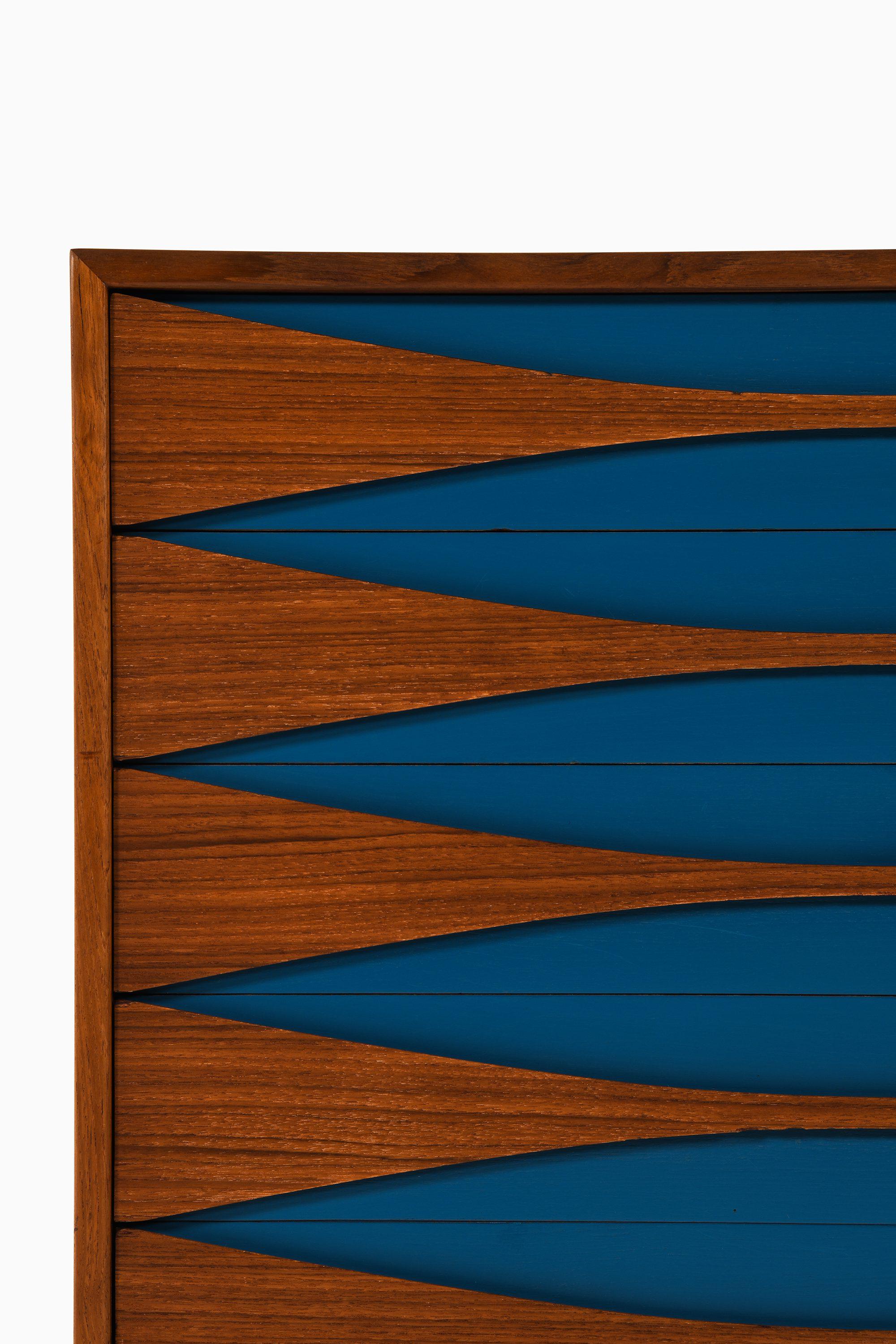 Danish Bureau in Teak and Blue Lacquered by Arne Vodder, 1950's For Sale