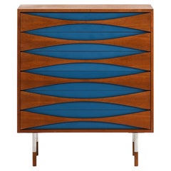 Vintage Bureau in Teak, Steel and Blue Lacquered by Arne Vodder, 1950's