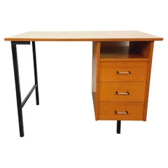 Bureau moderniste vintage en bois de chêne et métal noir des années 60