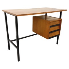 Bureau moderniste vintage en bois et métal noir des années 60