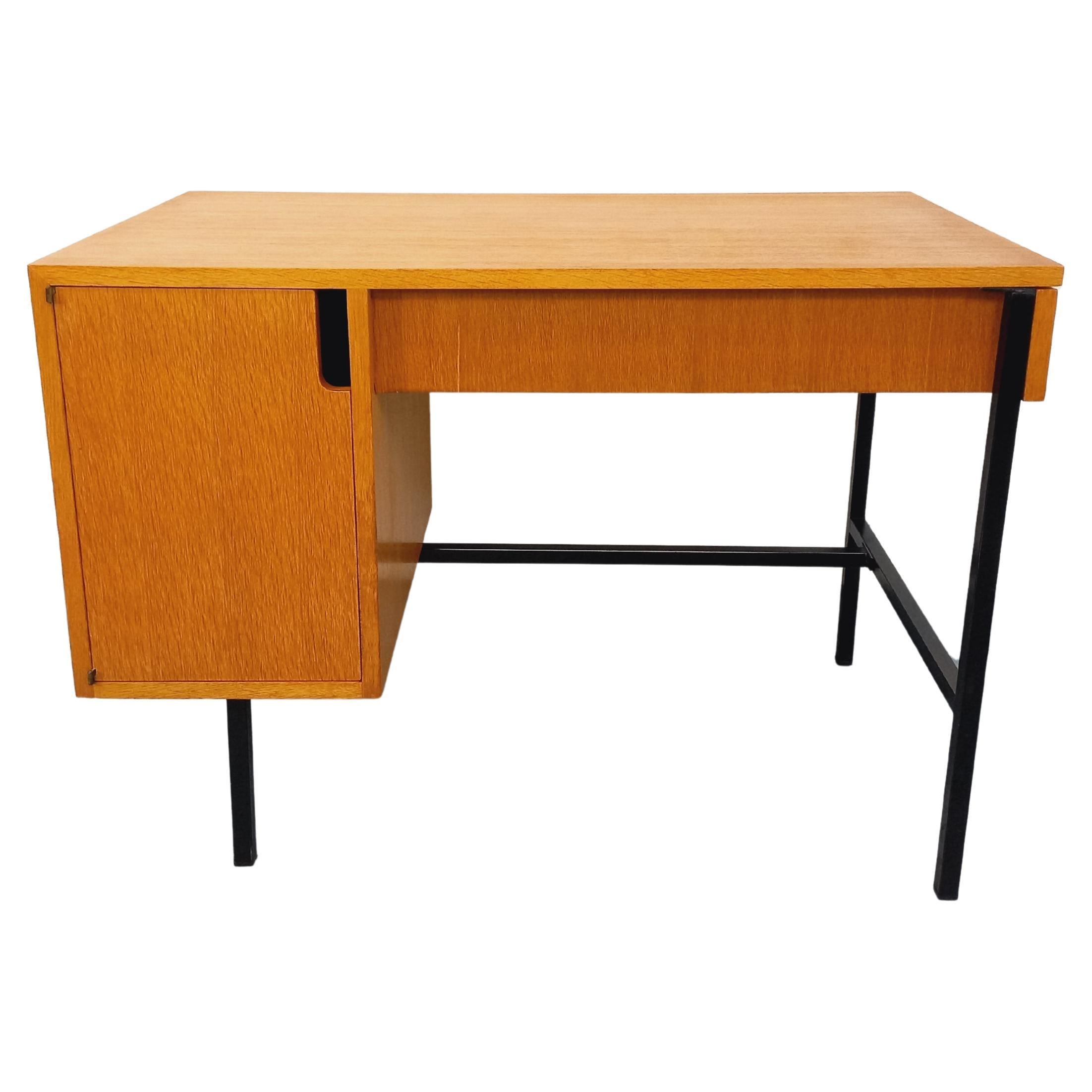 Bureau moderniste vintage Multitable par Jacques Hitier en bois de chêne métal im Angebot