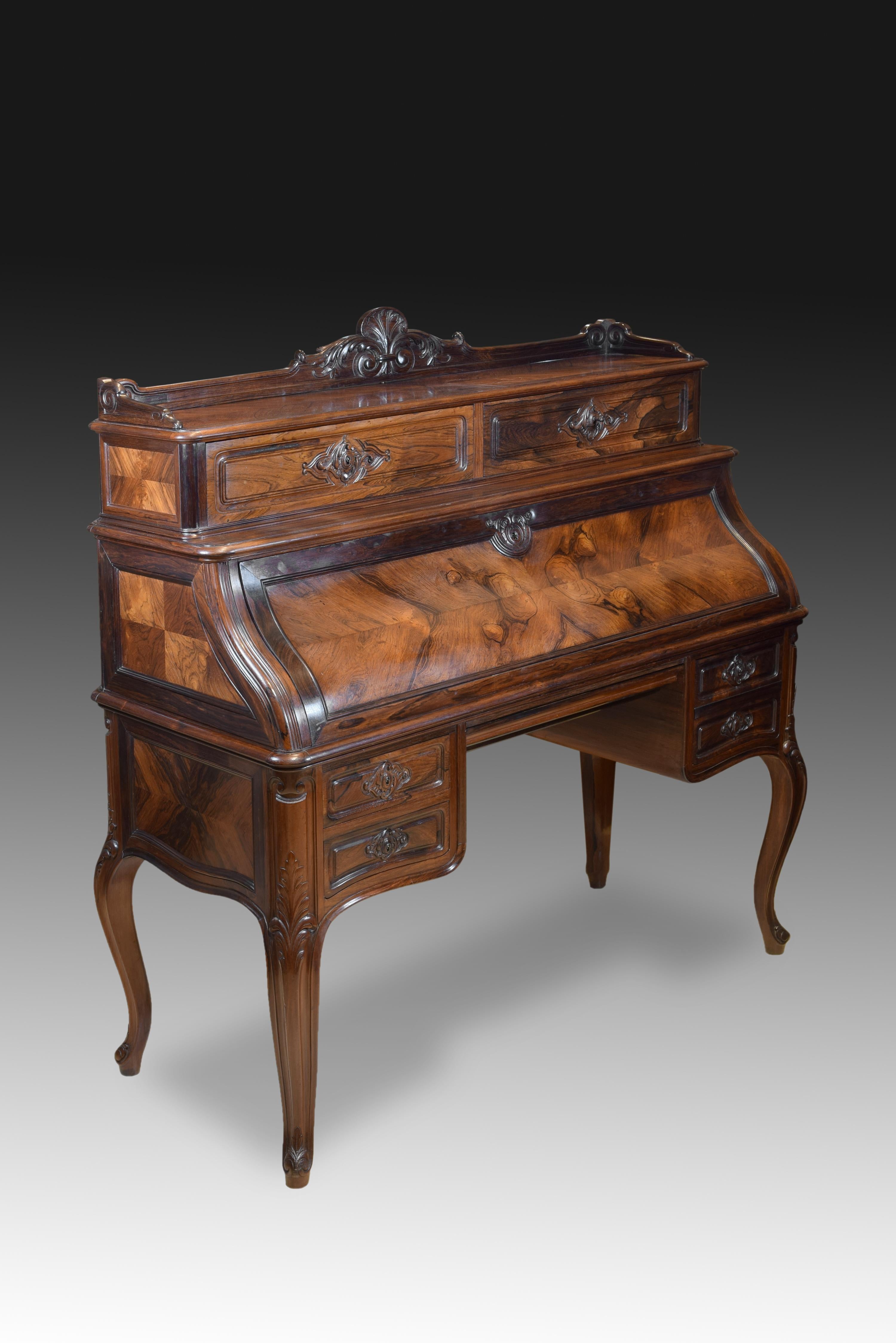 Bureau or Desk, Rosewood, Wood, Metal, Jeanselme Fils Godin et Cie, 19th Century For Sale 6