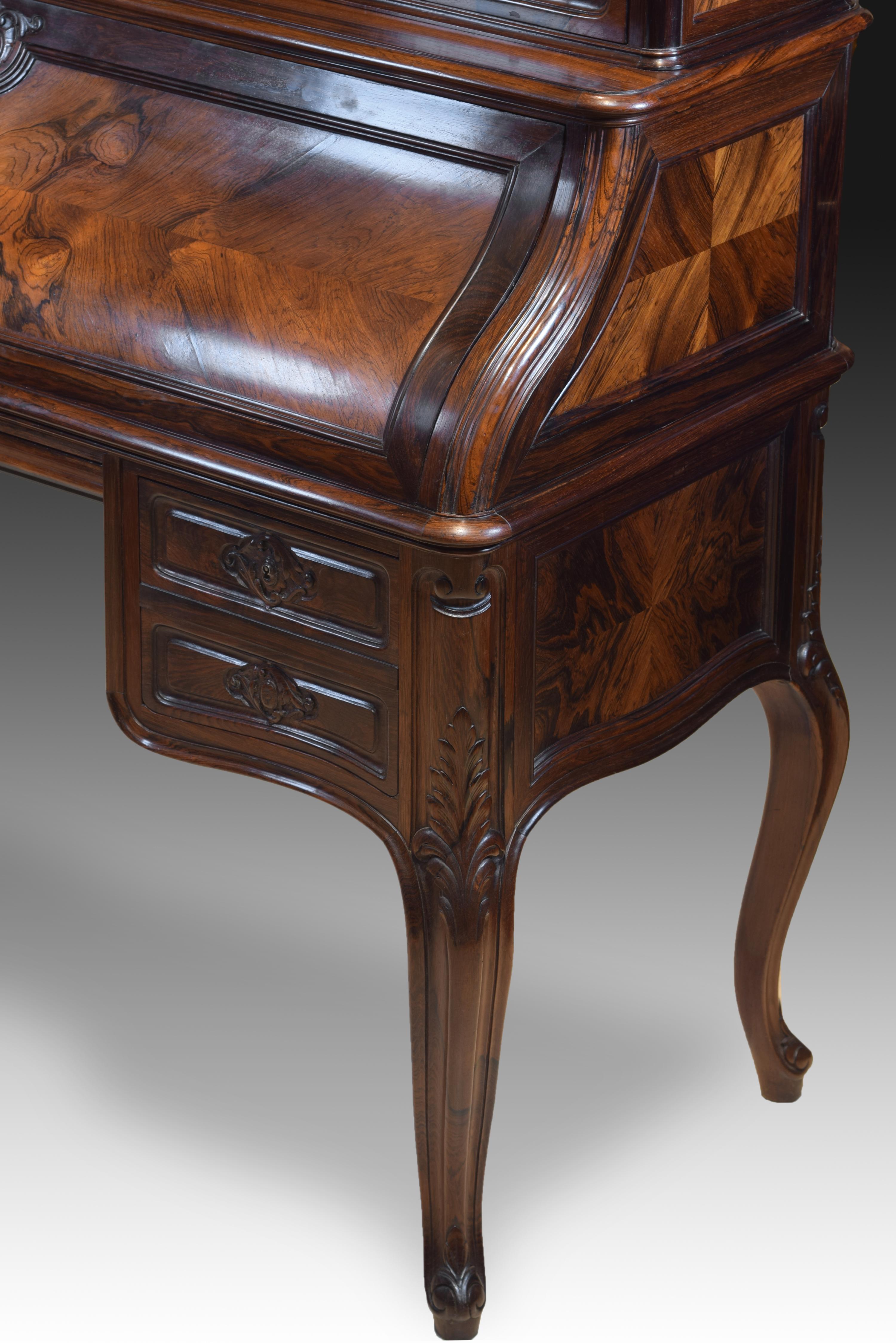 Bureau or Desk, Rosewood, Wood, Metal, Jeanselme Fils Godin et Cie, 19th Century For Sale 9