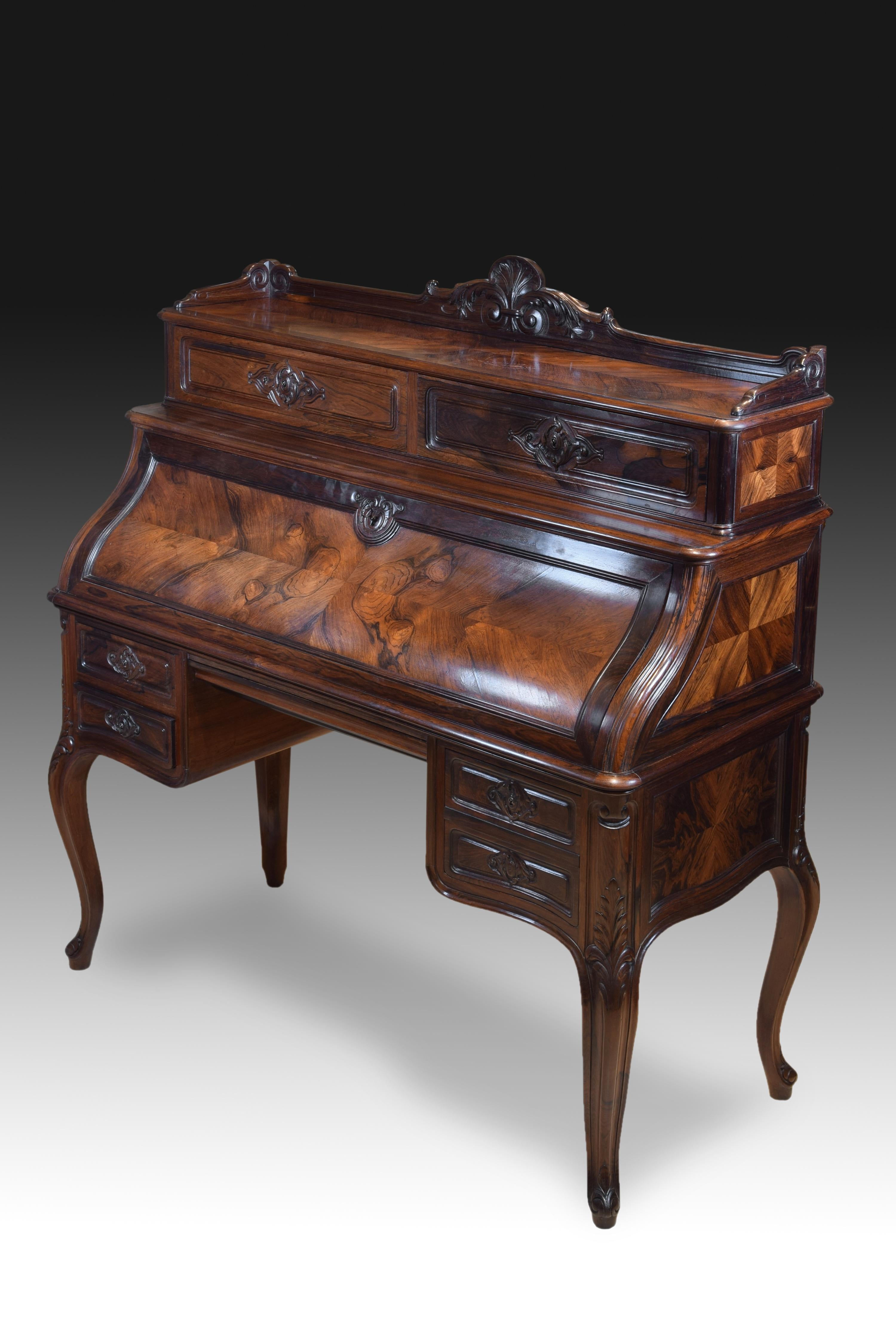 Bureau or Desk, Rosewood, Wood, Metal, Jeanselme Fils Godin et Cie, 19th Century For Sale 10