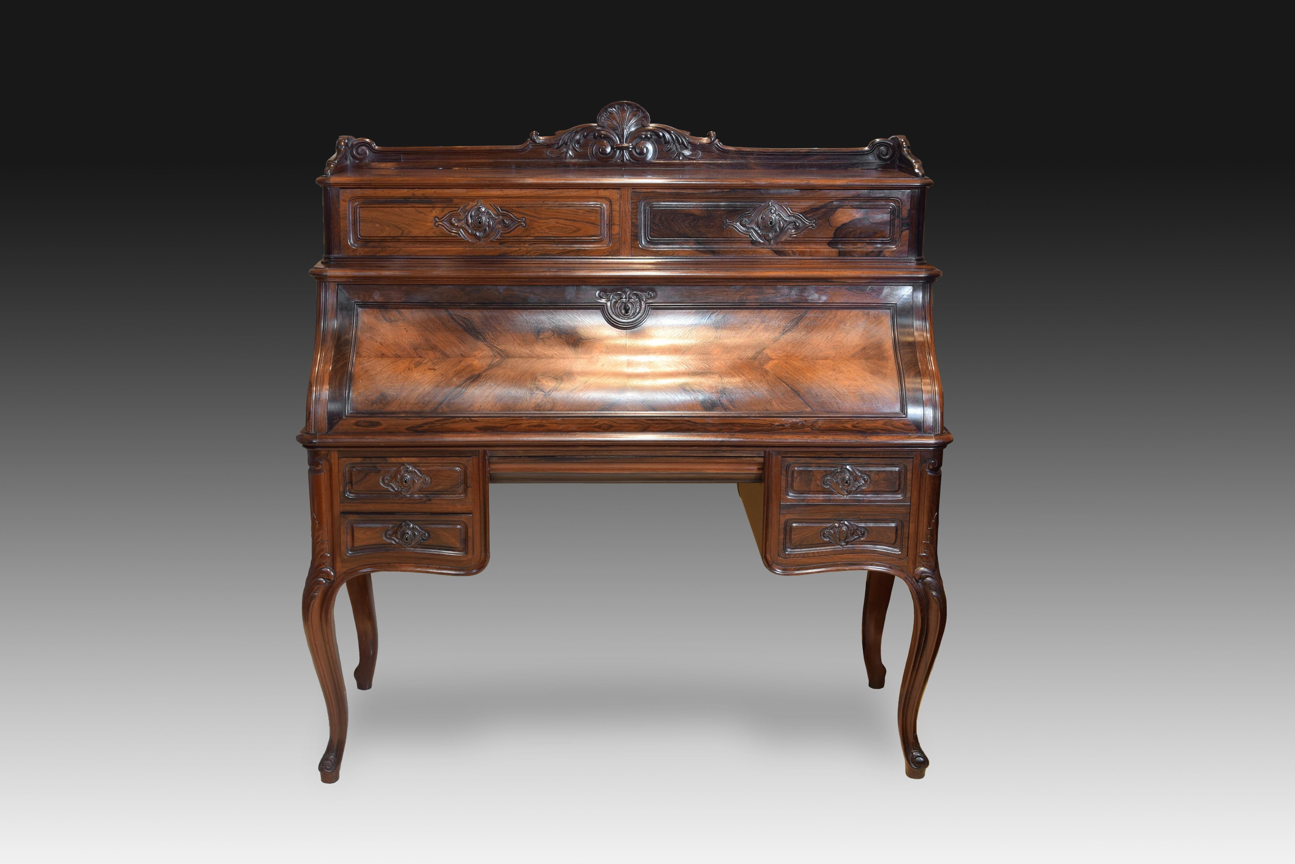 Bureau or Desk, Rosewood, Wood, Metal, Jeanselme Fils Godin et Cie, 19th Century For Sale 11
