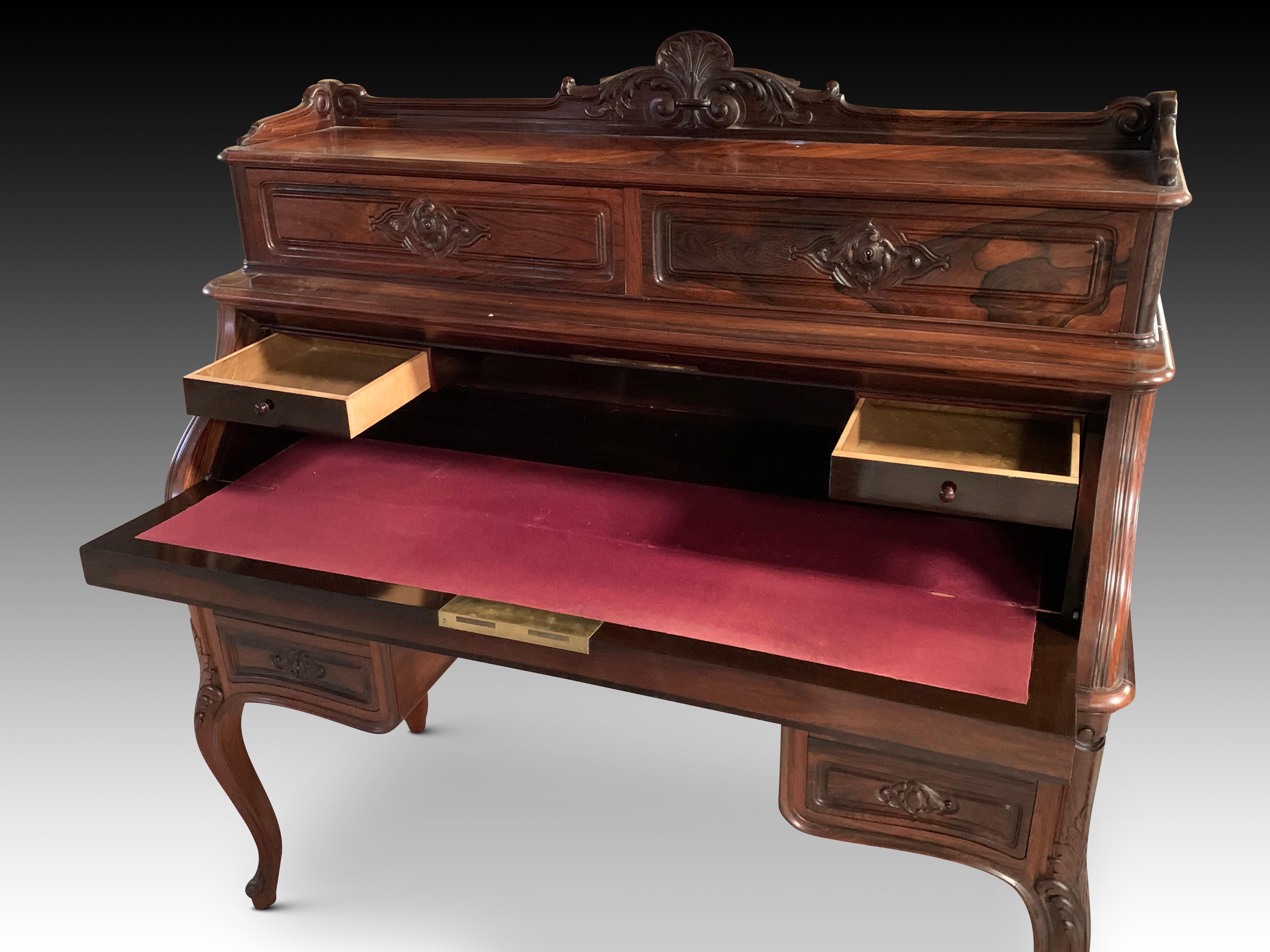 Bureau or Desk, Rosewood, Wood, Metal, Jeanselme Fils Godin et Cie, 19th Century For Sale 1