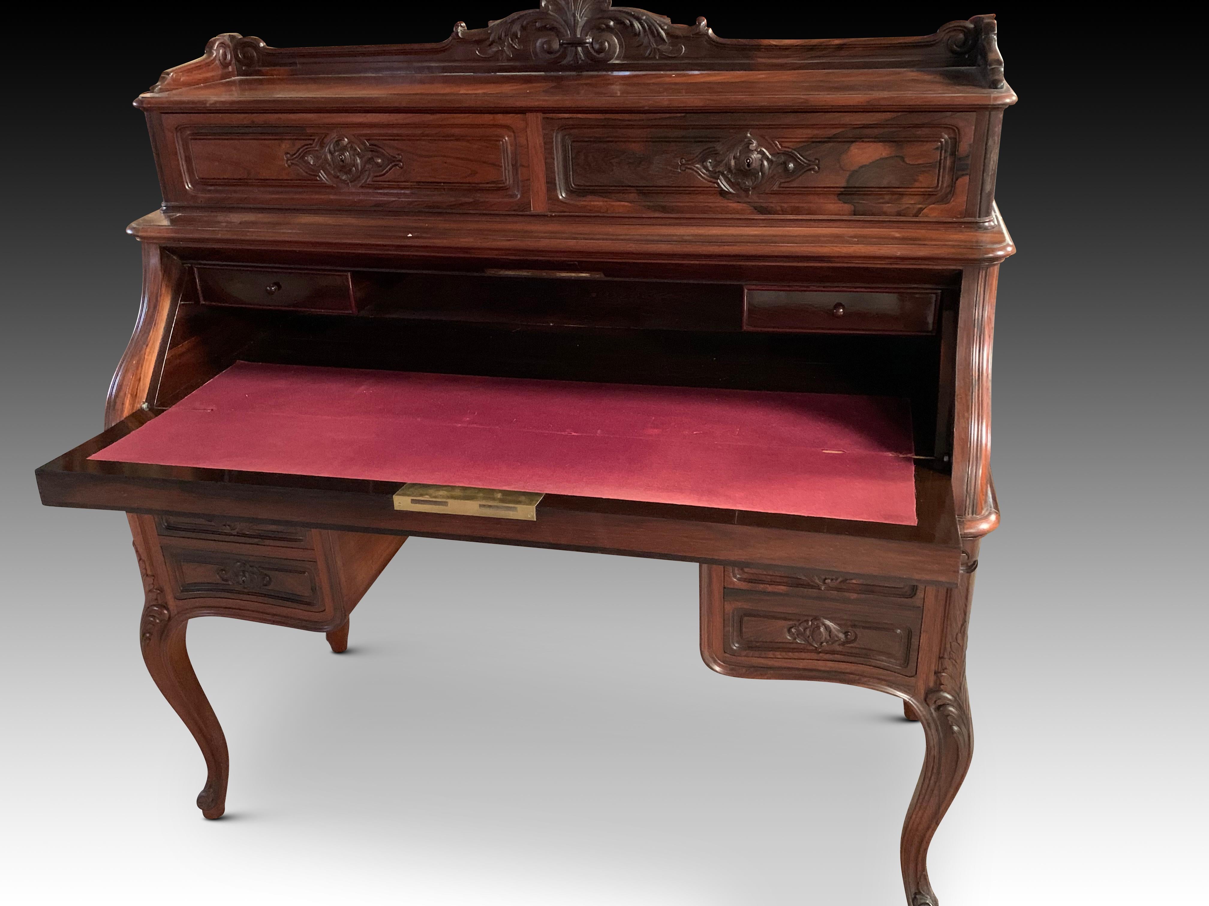 Bureau or Desk, Rosewood, Wood, Metal, Jeanselme Fils Godin et Cie, 19th Century For Sale 2