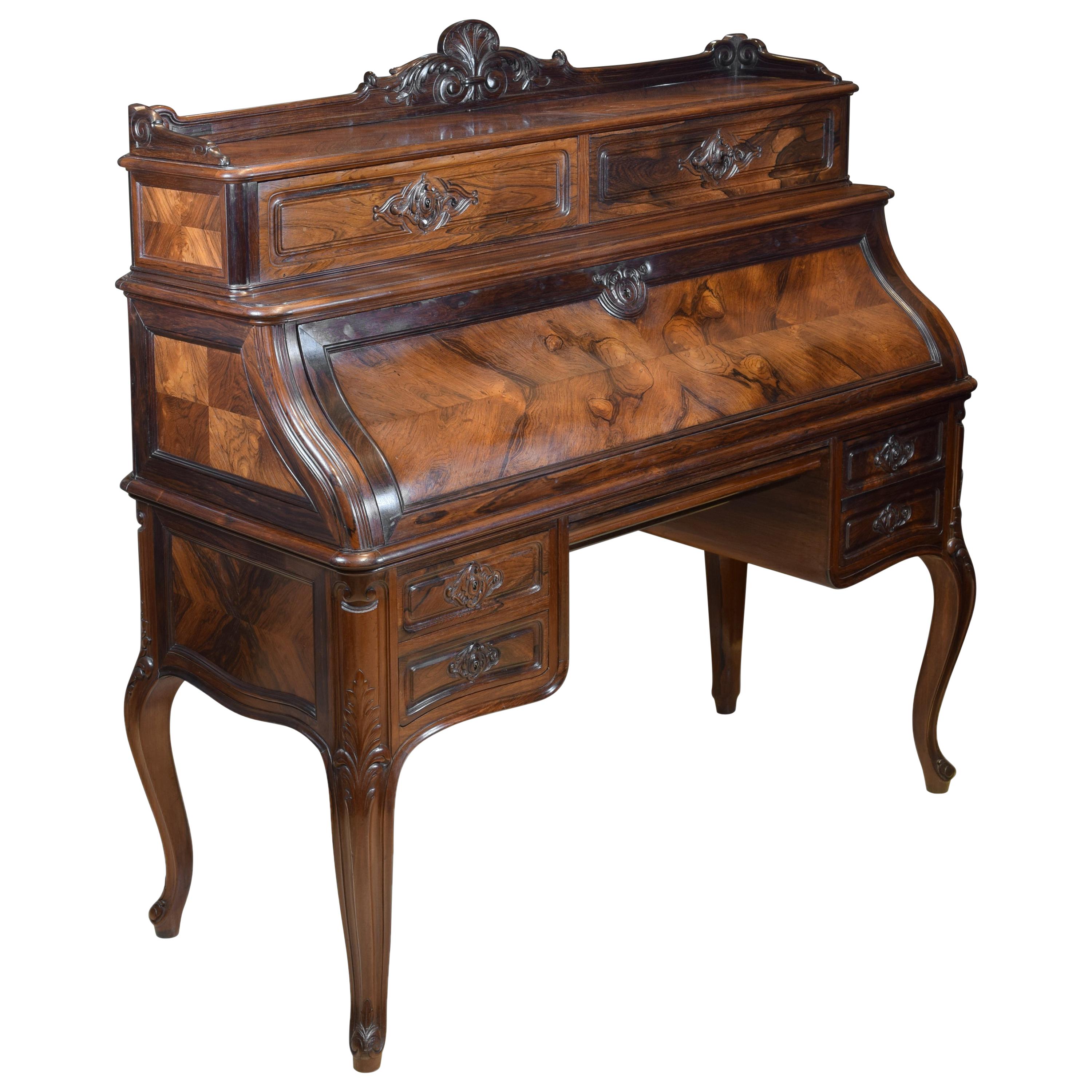 Bureau or Desk, Rosewood, Wood, Metal, Jeanselme Fils Godin et Cie, 19th Century For Sale