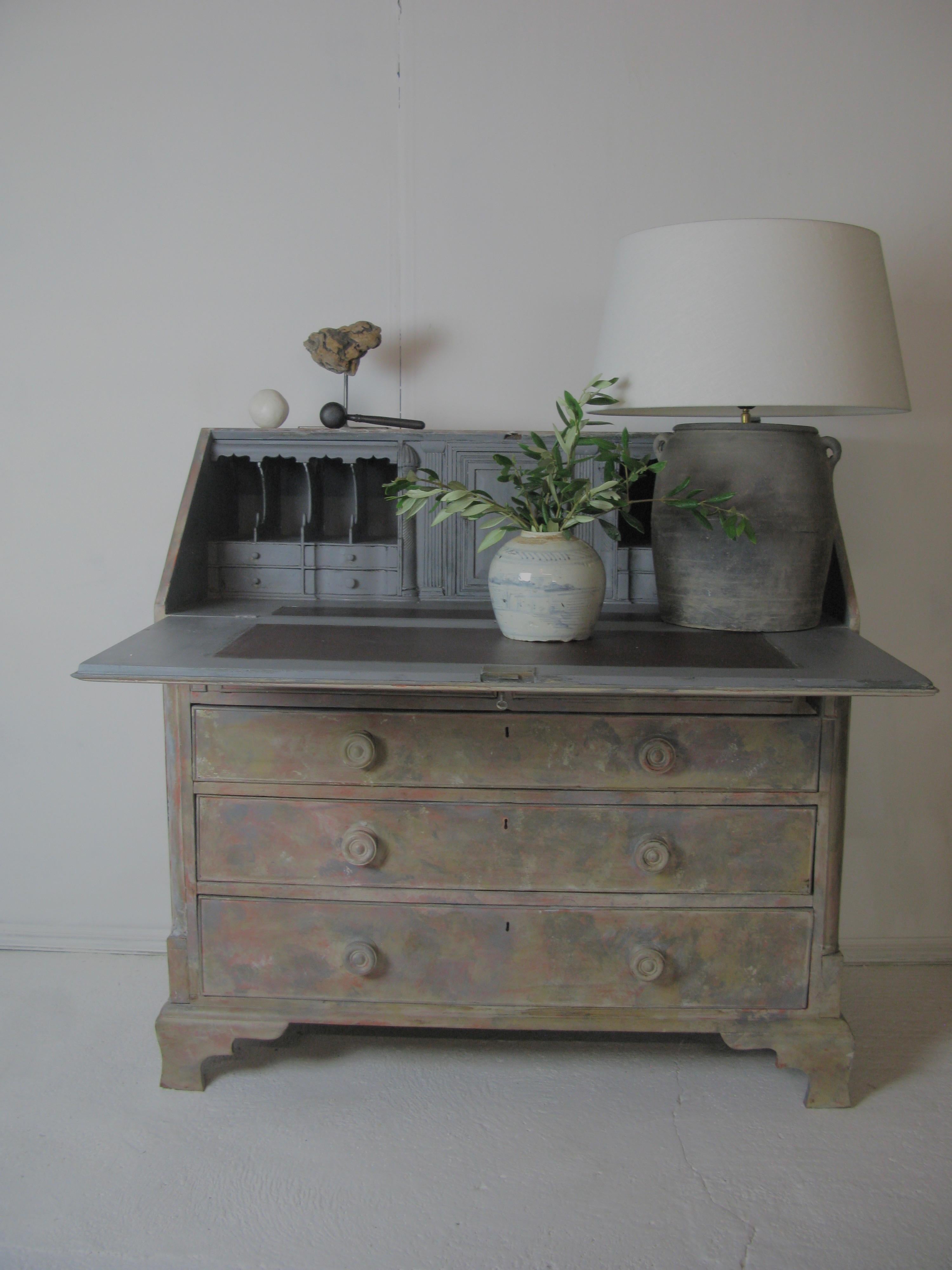 Cold-Painted Bureau, Provincial Style, 19th Century, Country Piece, Desk For Sale