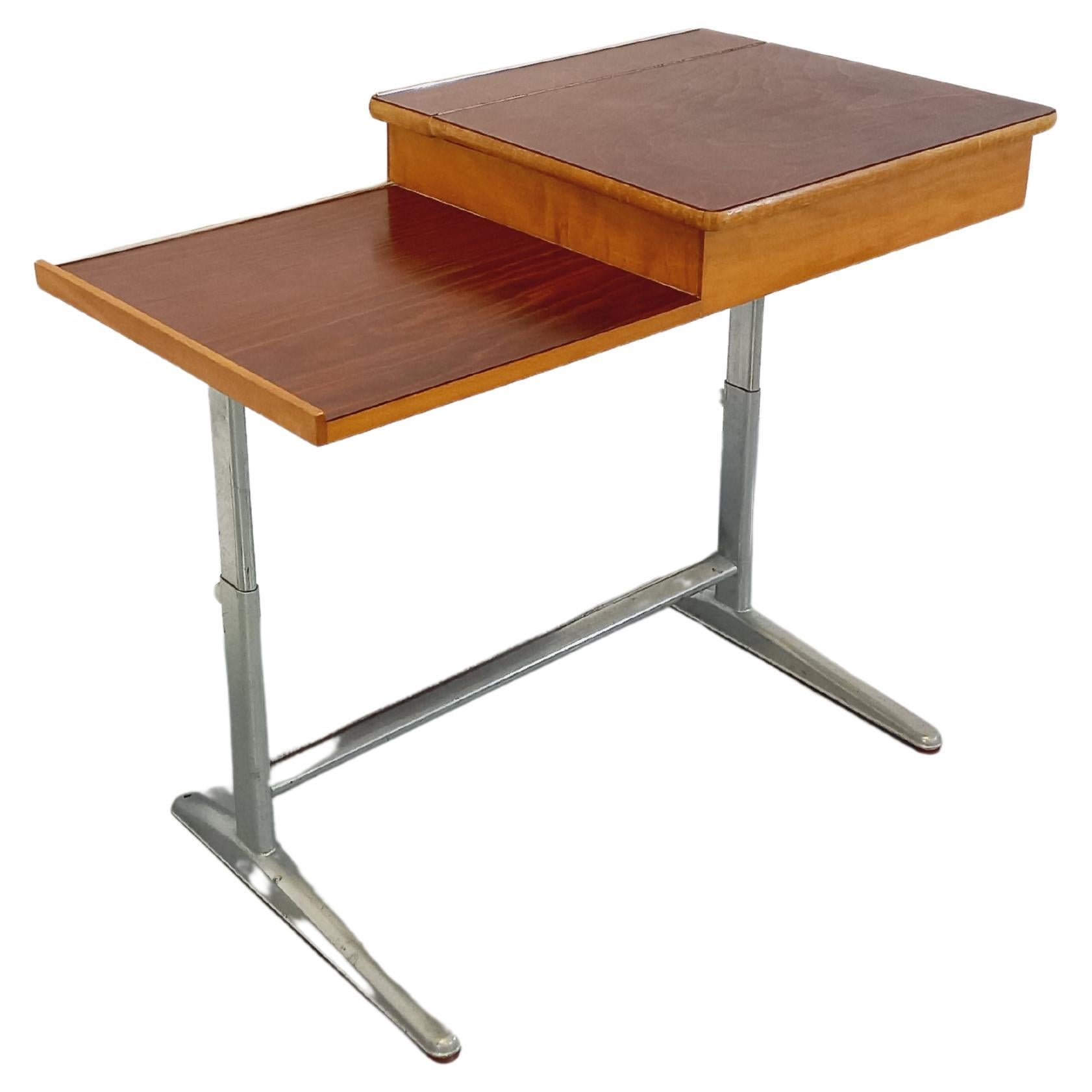 Bureau réglable vintage en bois et acier des années 70