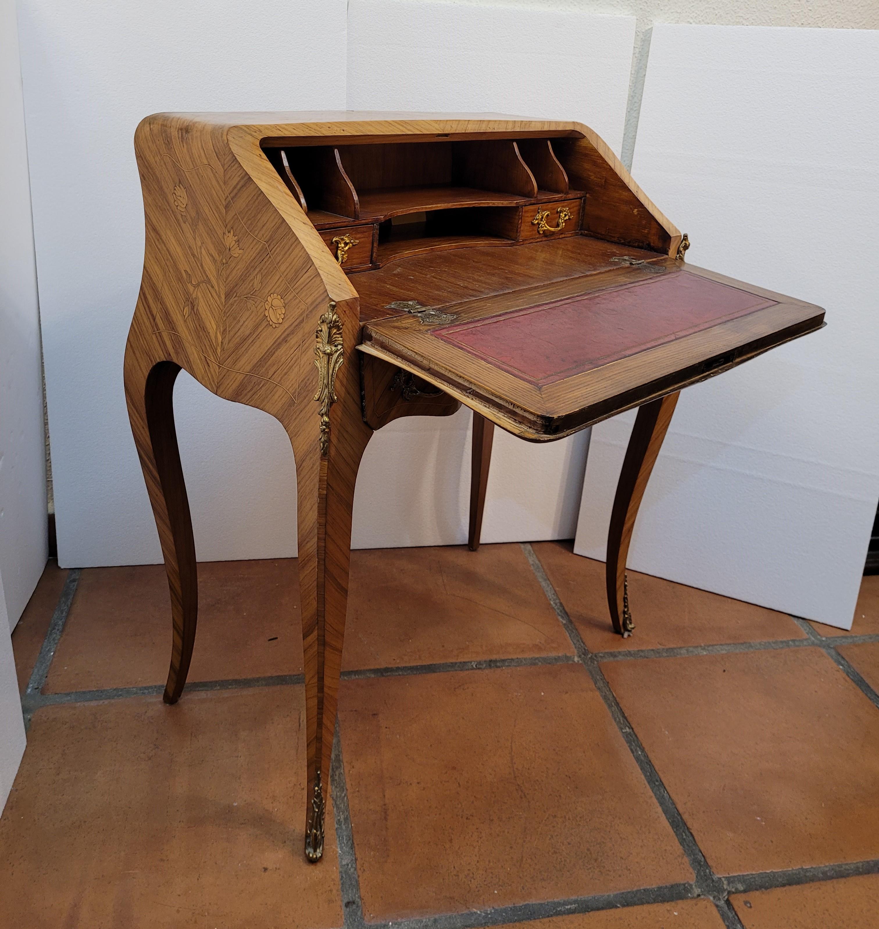Late 19th Century Bureau secretaire à pente / d'âne French, Napoleon III Floral marquetry