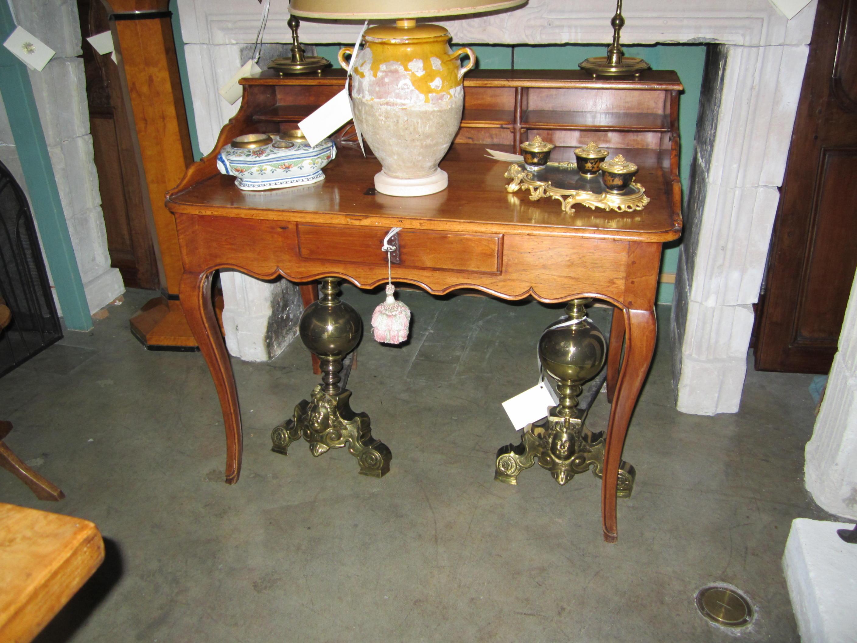 Antique Bureau Desk in Walnut Cartonnier Writing Office Table Provencal Rustic For Sale 1