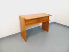 Bureau trapèze double-face vintage en bois de chêne des années 60