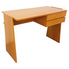 Bureau trapèze double-face vintage en bois de chêne des années 60