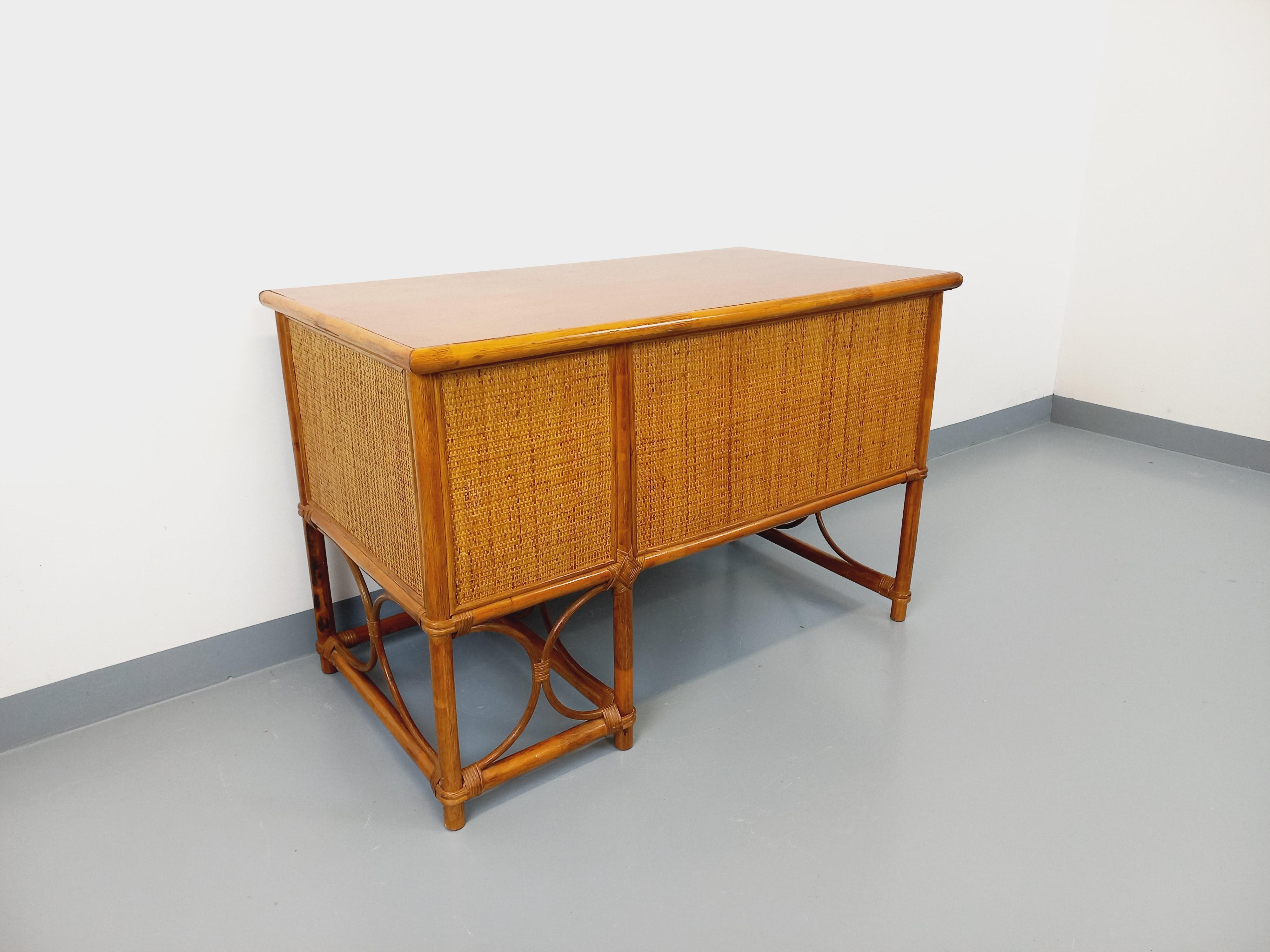 Ufficio vintage in rotin, rotin tressé e bois stile Maugrion per Roche Bobois in vendita 3