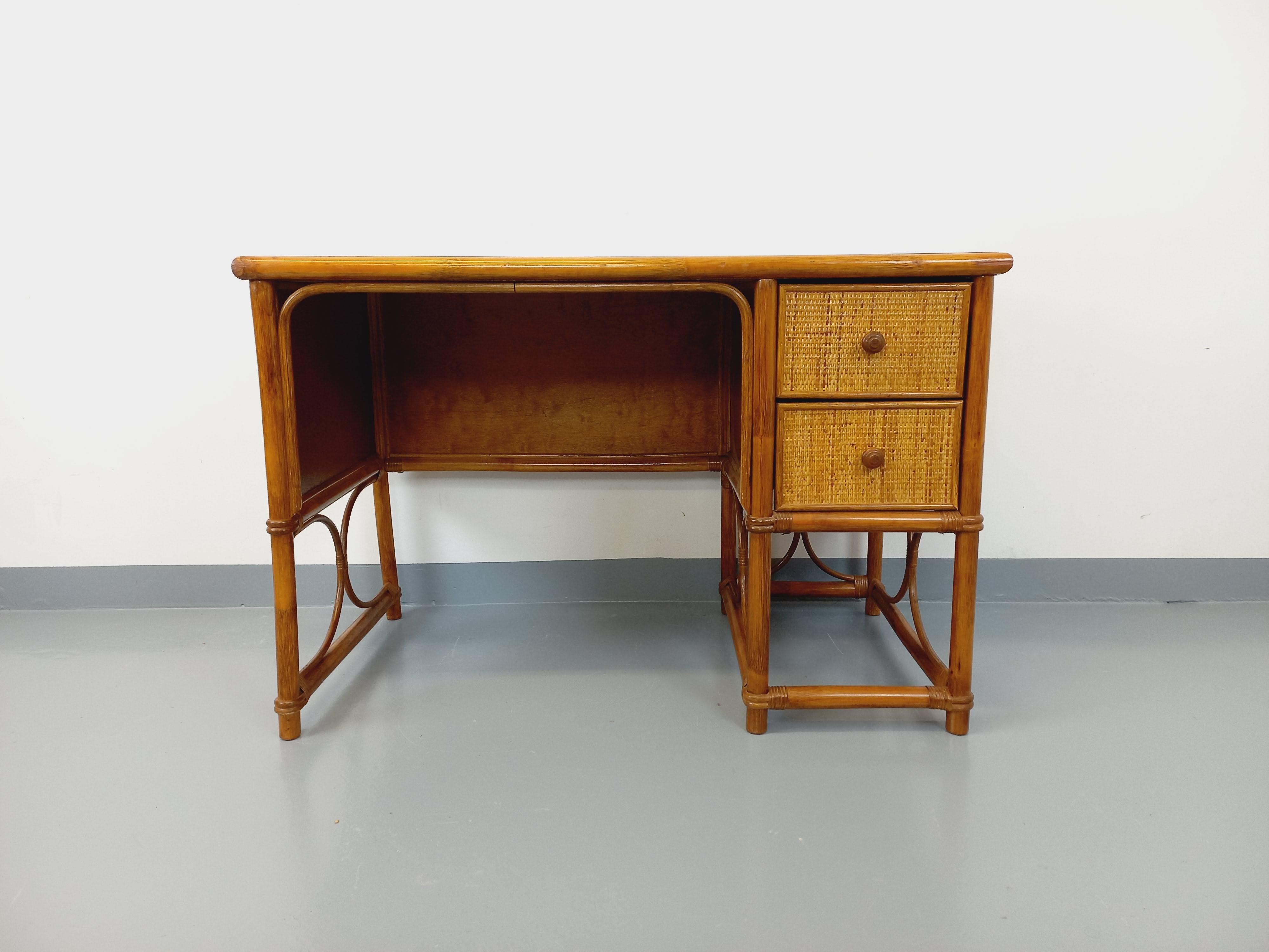Ufficio vintage in rotin, rotin tressé e bois stile Maugrion per Roche Bobois in vendita 4