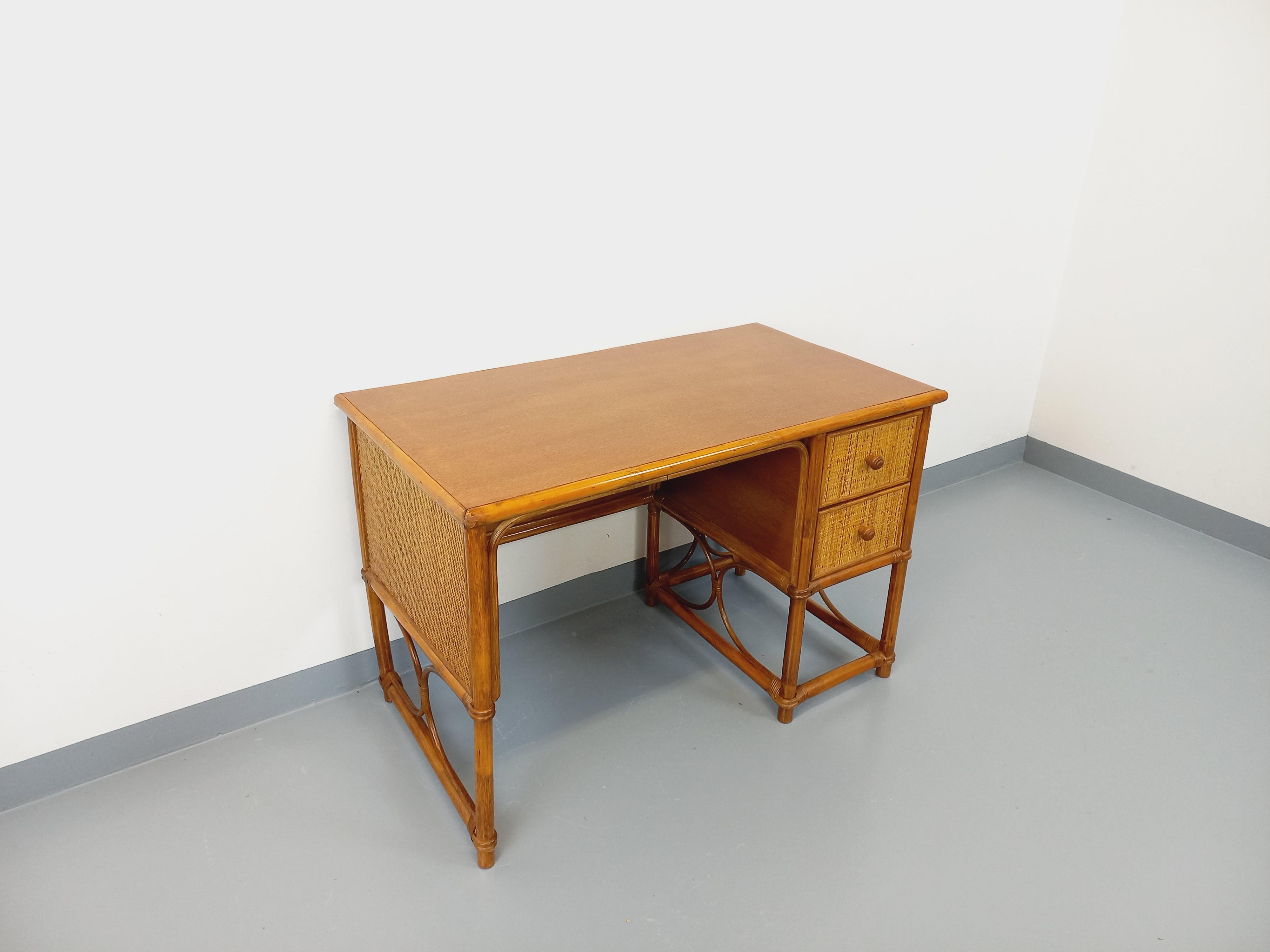 Ufficio vintage in rotin, rotin tressé e bois stile Maugrion per Roche Bobois in vendita 5