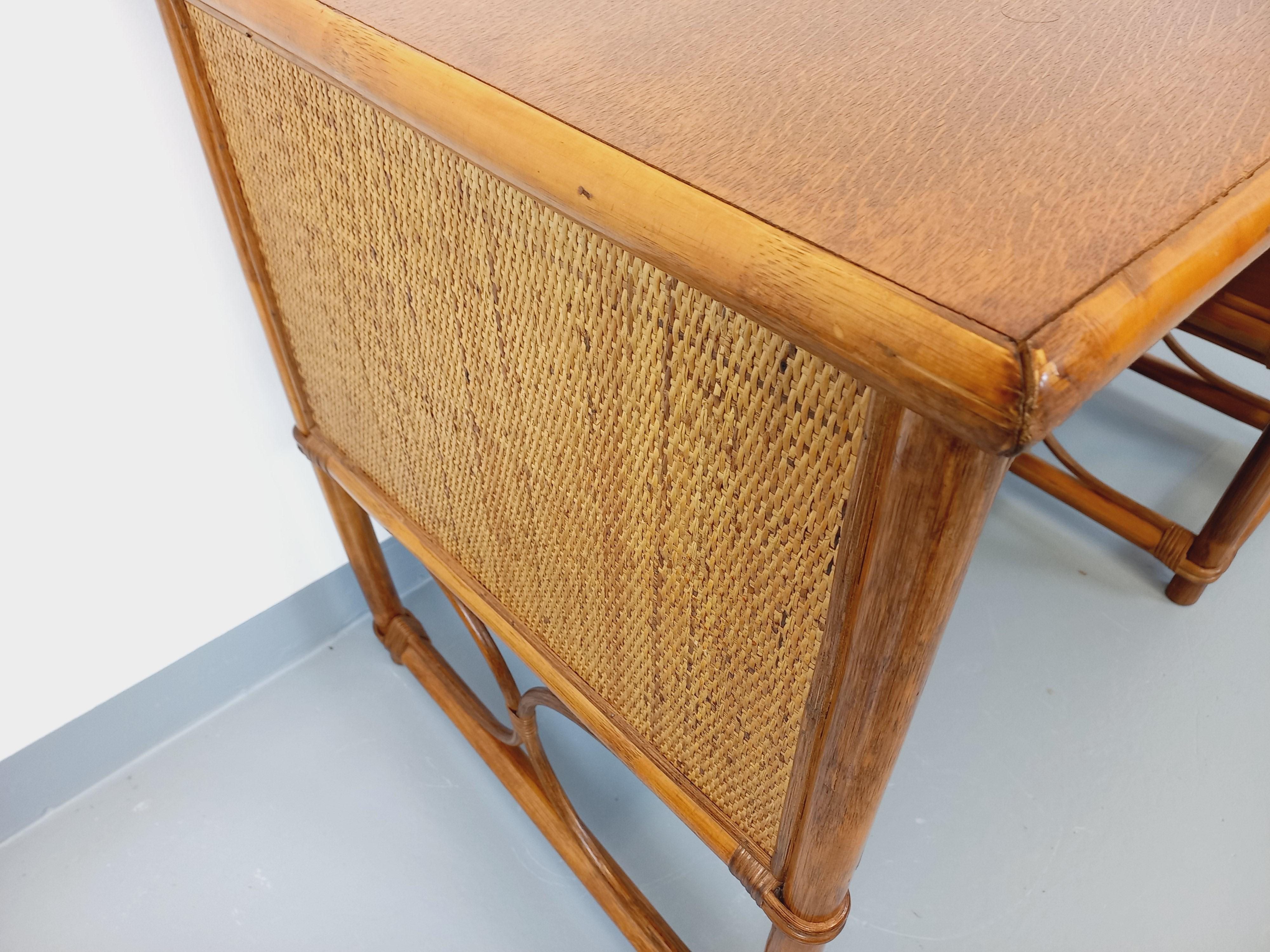 Ufficio vintage in rotin, rotin tressé e bois stile Maugrion per Roche Bobois in vendita 6