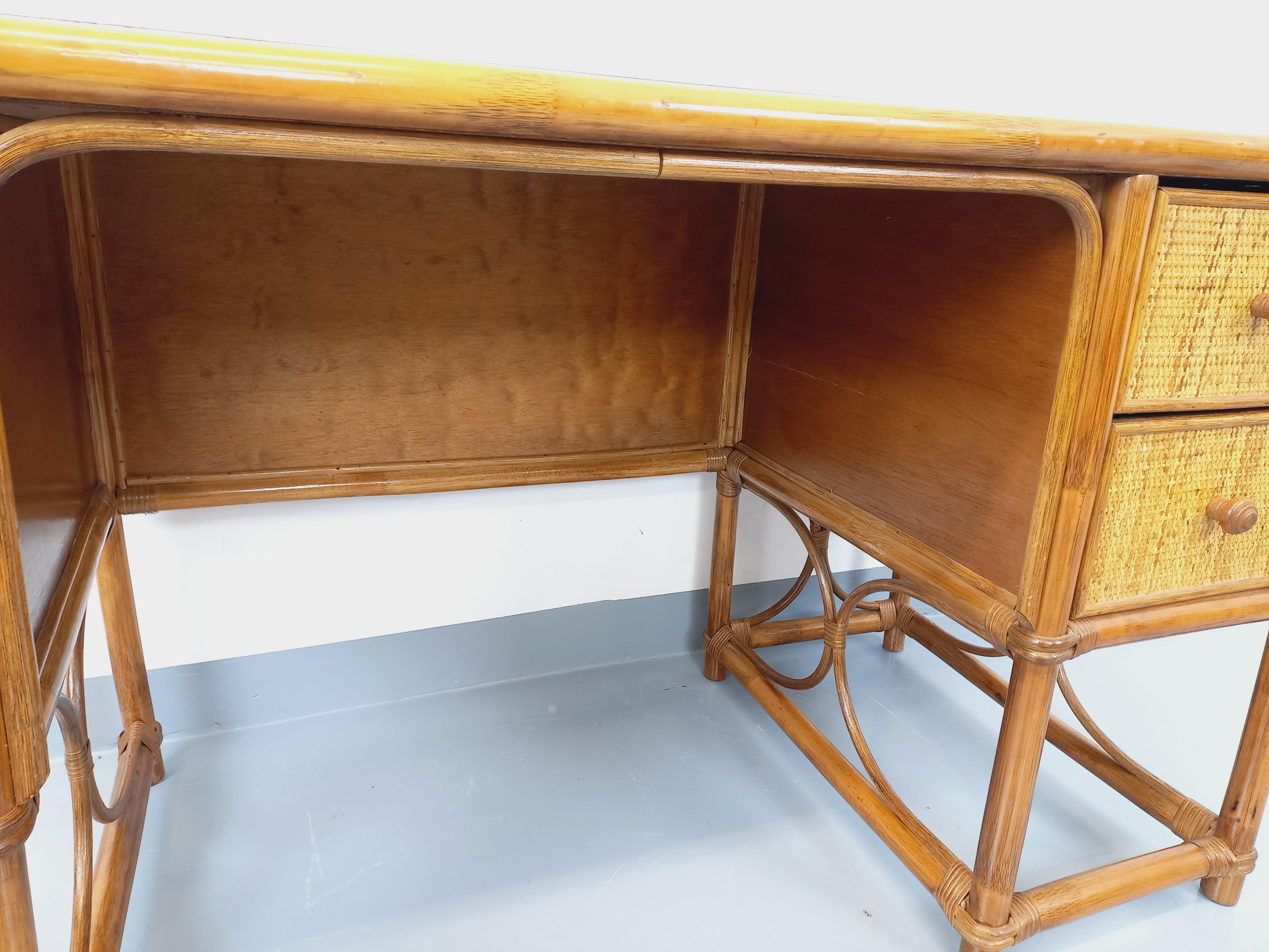 Ufficio vintage in rotin, rotin tressé e bois stile Maugrion per Roche Bobois in vendita 7