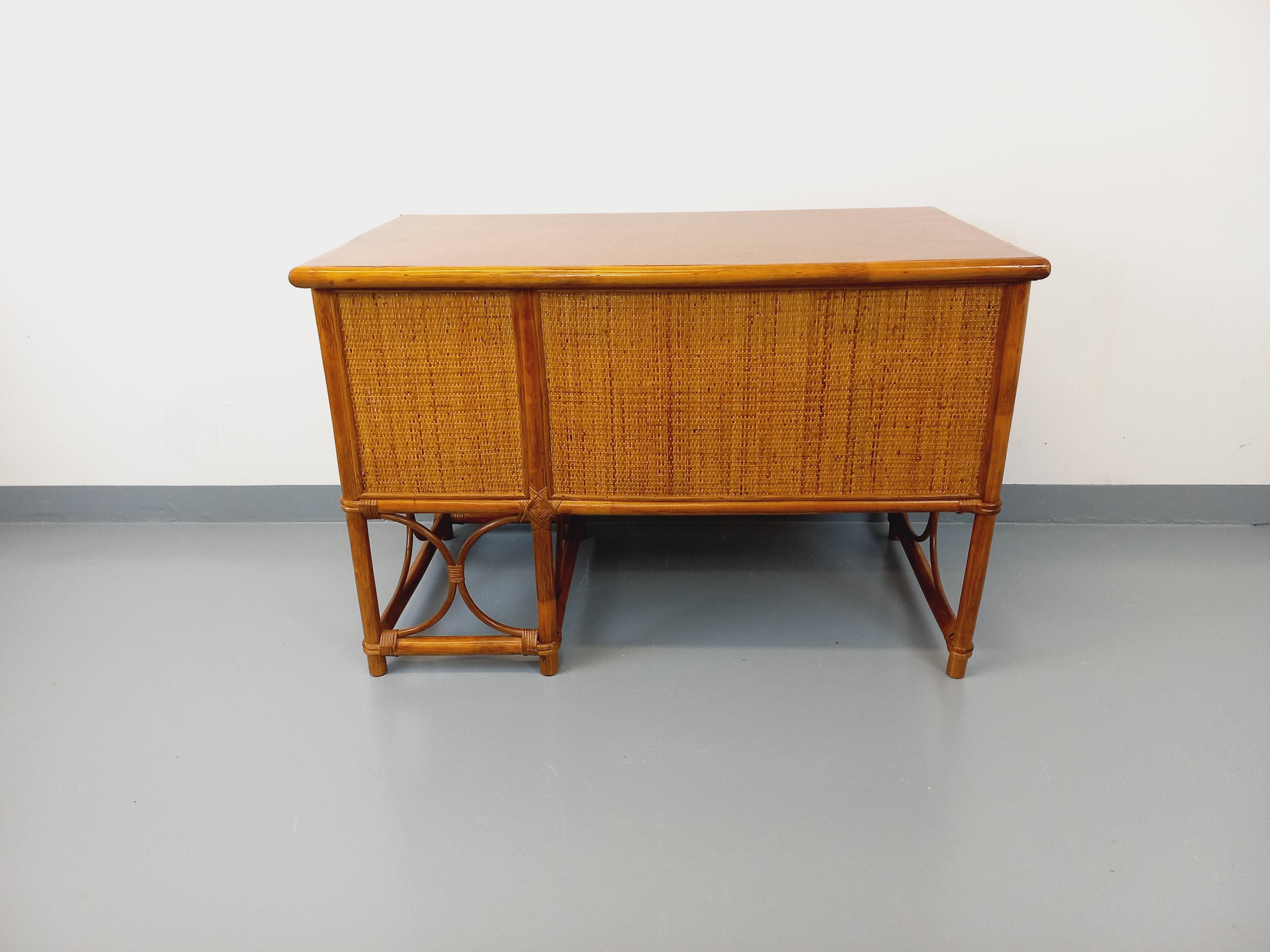 Ufficio vintage in rotin, rotin tressé e bois stile Maugrion per Roche Bobois in vendita 10