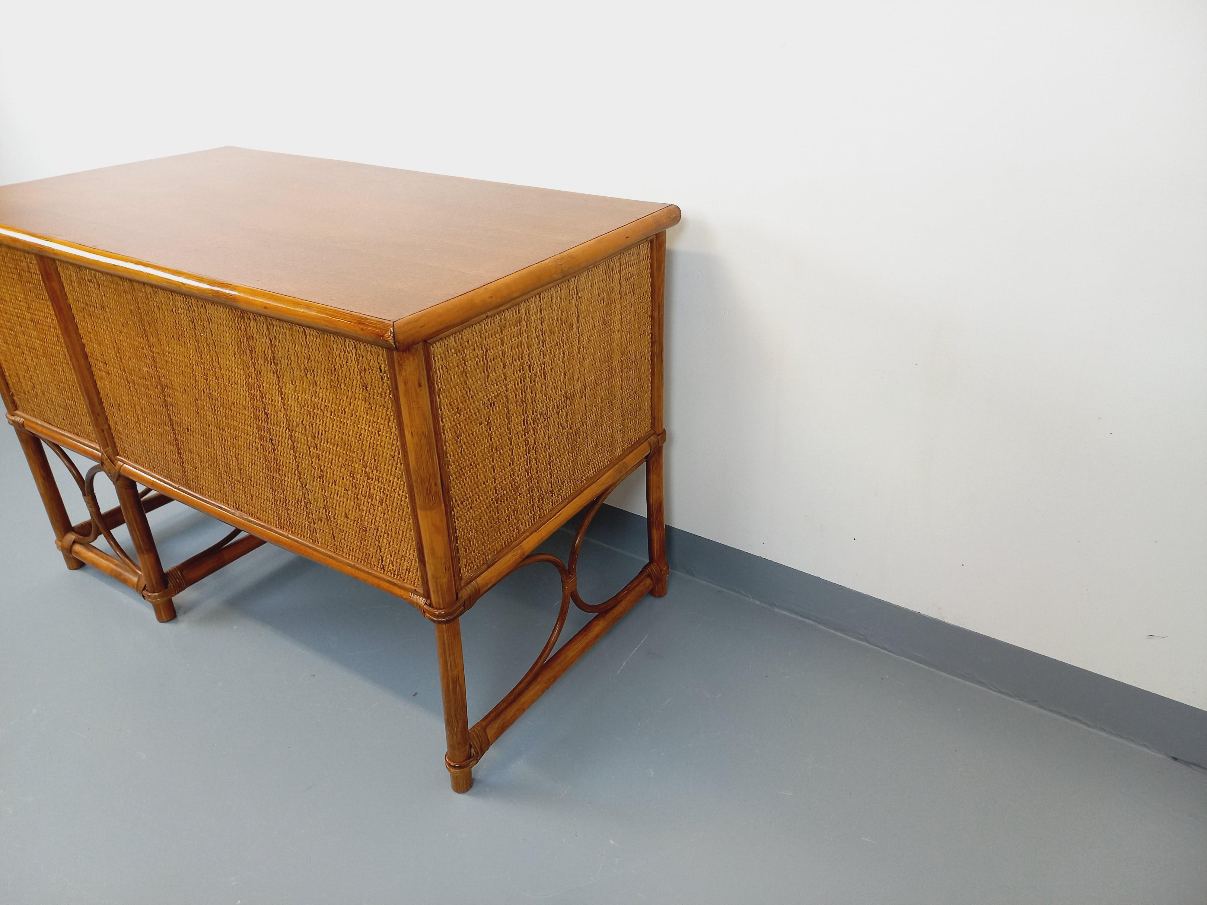 Ufficio vintage in rotin, rotin tressé e bois stile Maugrion per Roche Bobois in vendita 11