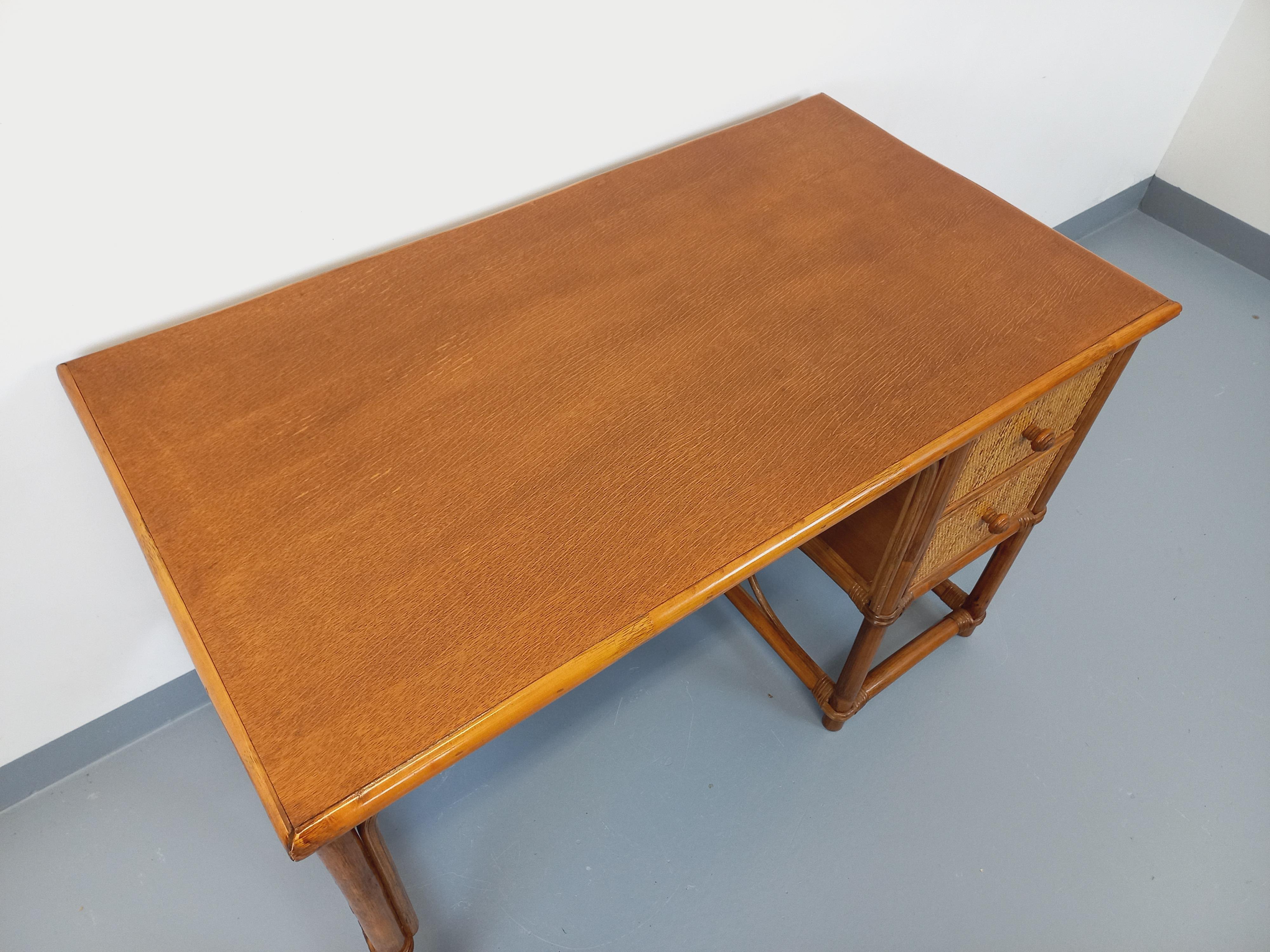 Rattan Ufficio vintage in rotin, rotin tressé e bois stile Maugrion per Roche Bobois in vendita