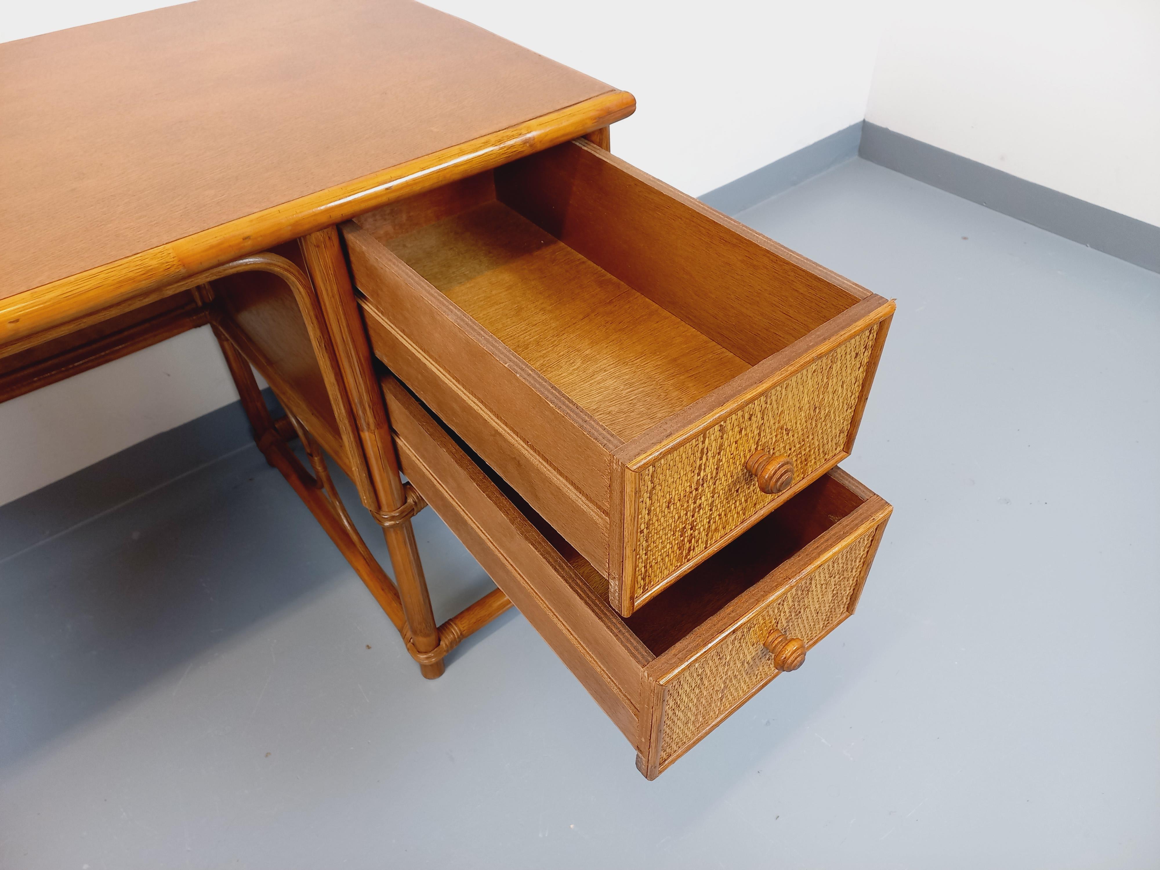 Ufficio vintage in rotin, rotin tressé e bois stile Maugrion per Roche Bobois in vendita 2