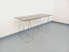 Bureau vintage en verre fumé et métal chromé des années 70