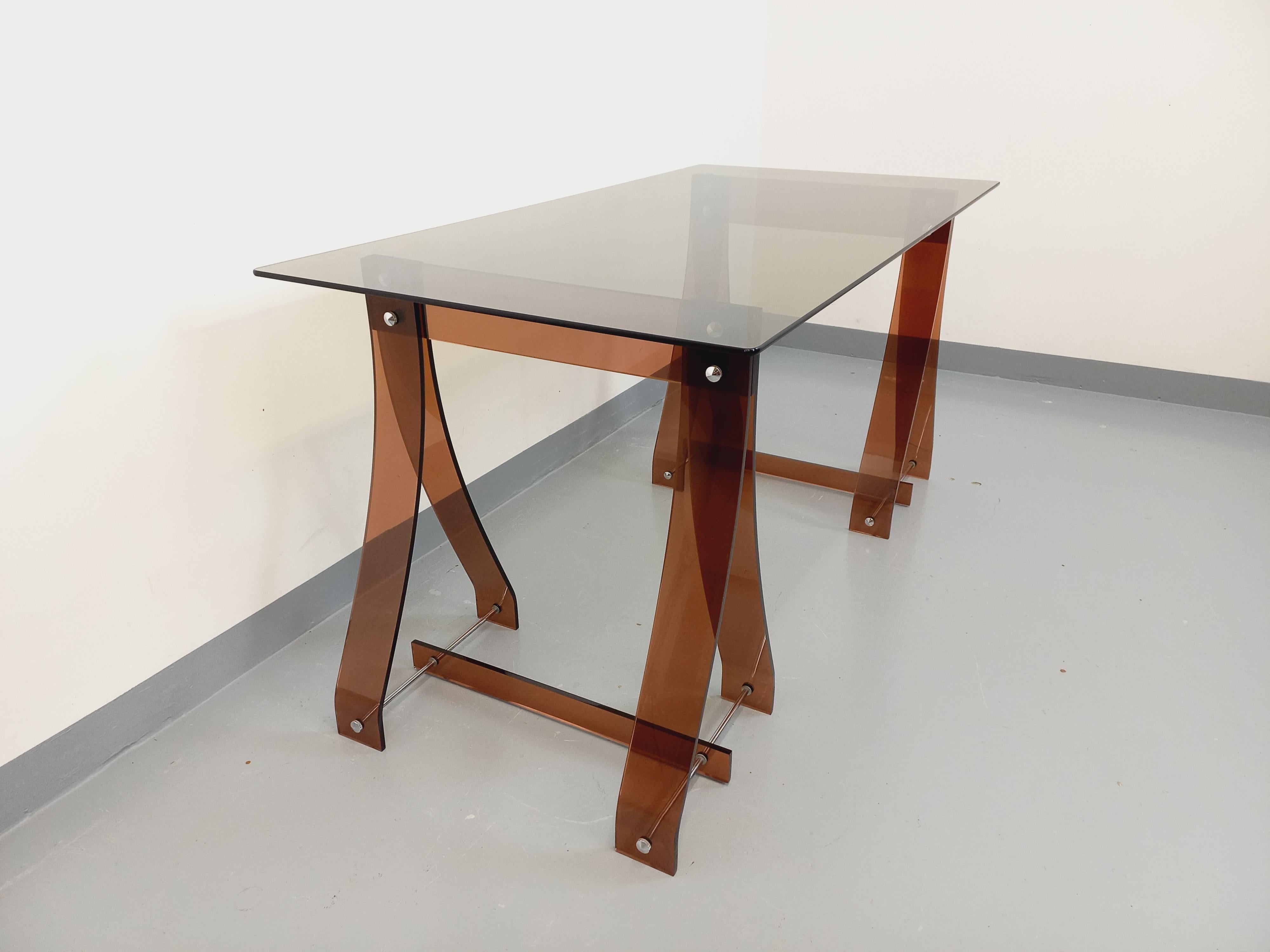 Ufficio vintage Marcello Gacita e Pierre Tiberi per Rodet in verre fumé, plexiglas in vendita 6