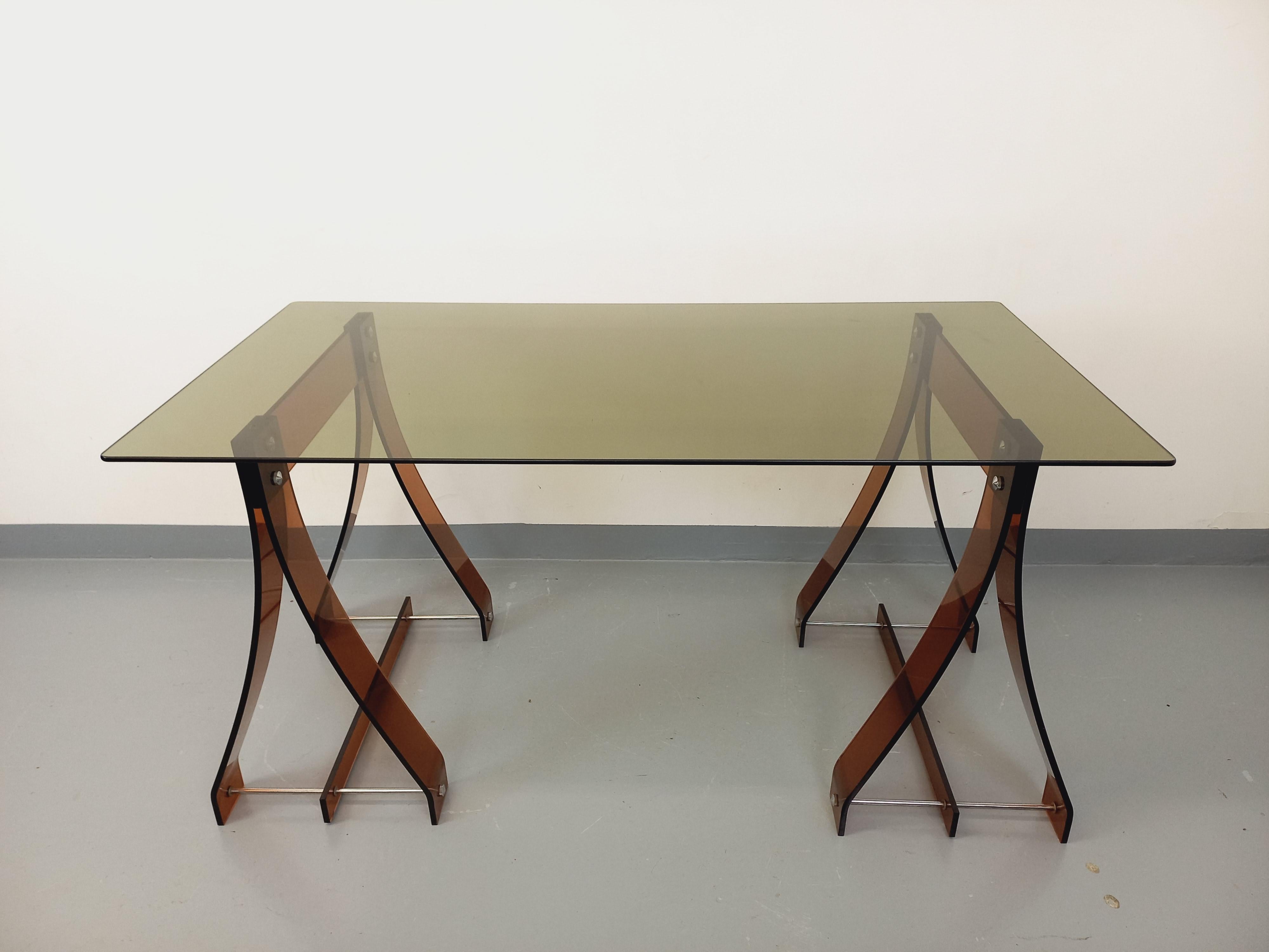 Ufficio vintage Marcello Gacita e Pierre Tiberi per Rodet in verre fumé, plexiglas in vendita 8