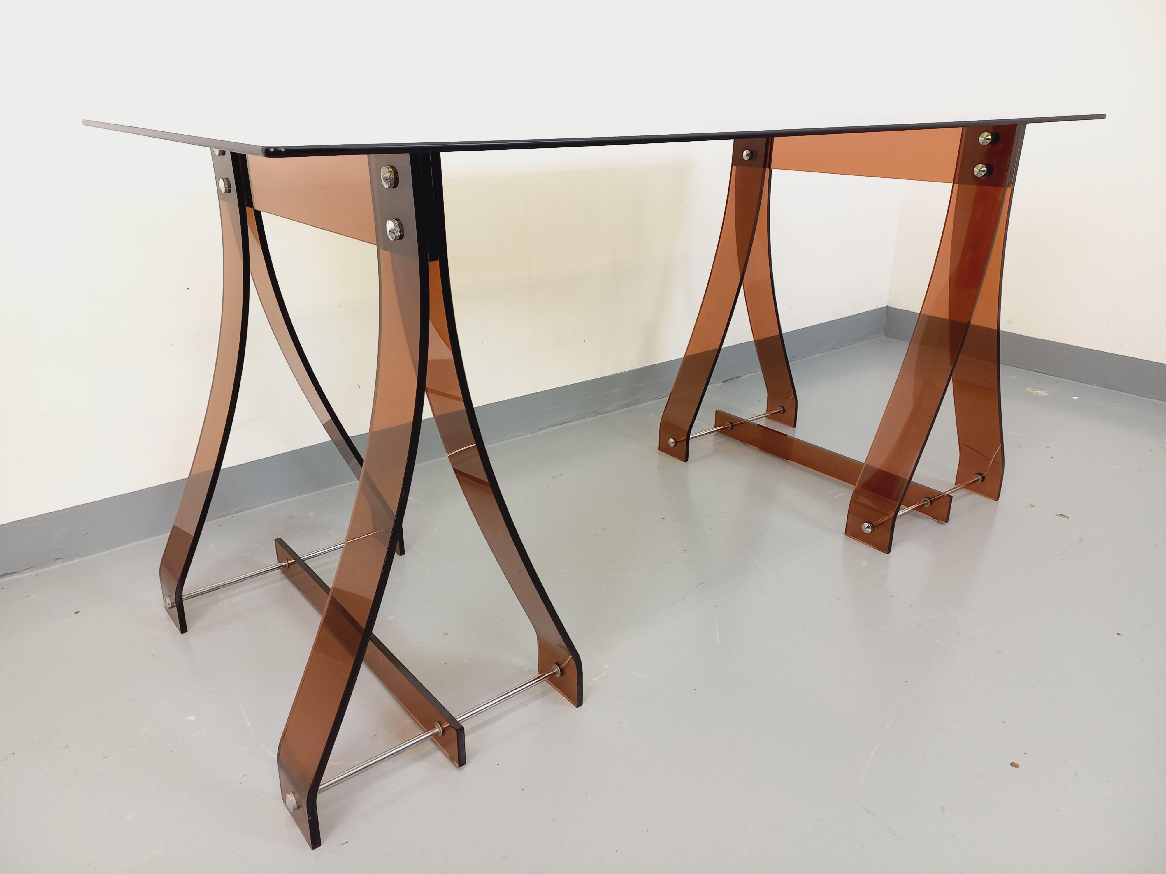 Ufficio vintage Marcello Gacita e Pierre Tiberi per Rodet in verre fumé, plexiglas in vendita 13