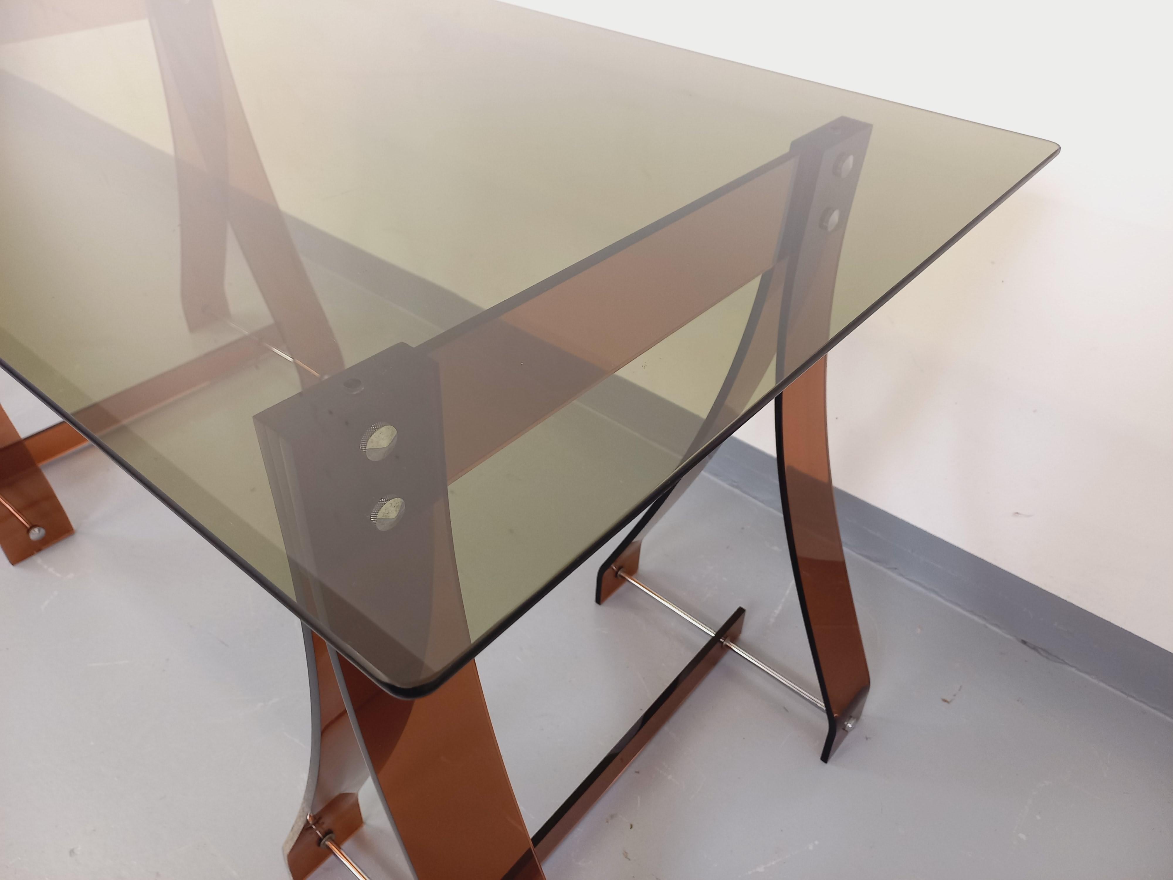 Vetro fumé Ufficio vintage Marcello Gacita e Pierre Tiberi per Rodet in verre fumé, plexiglas in vendita