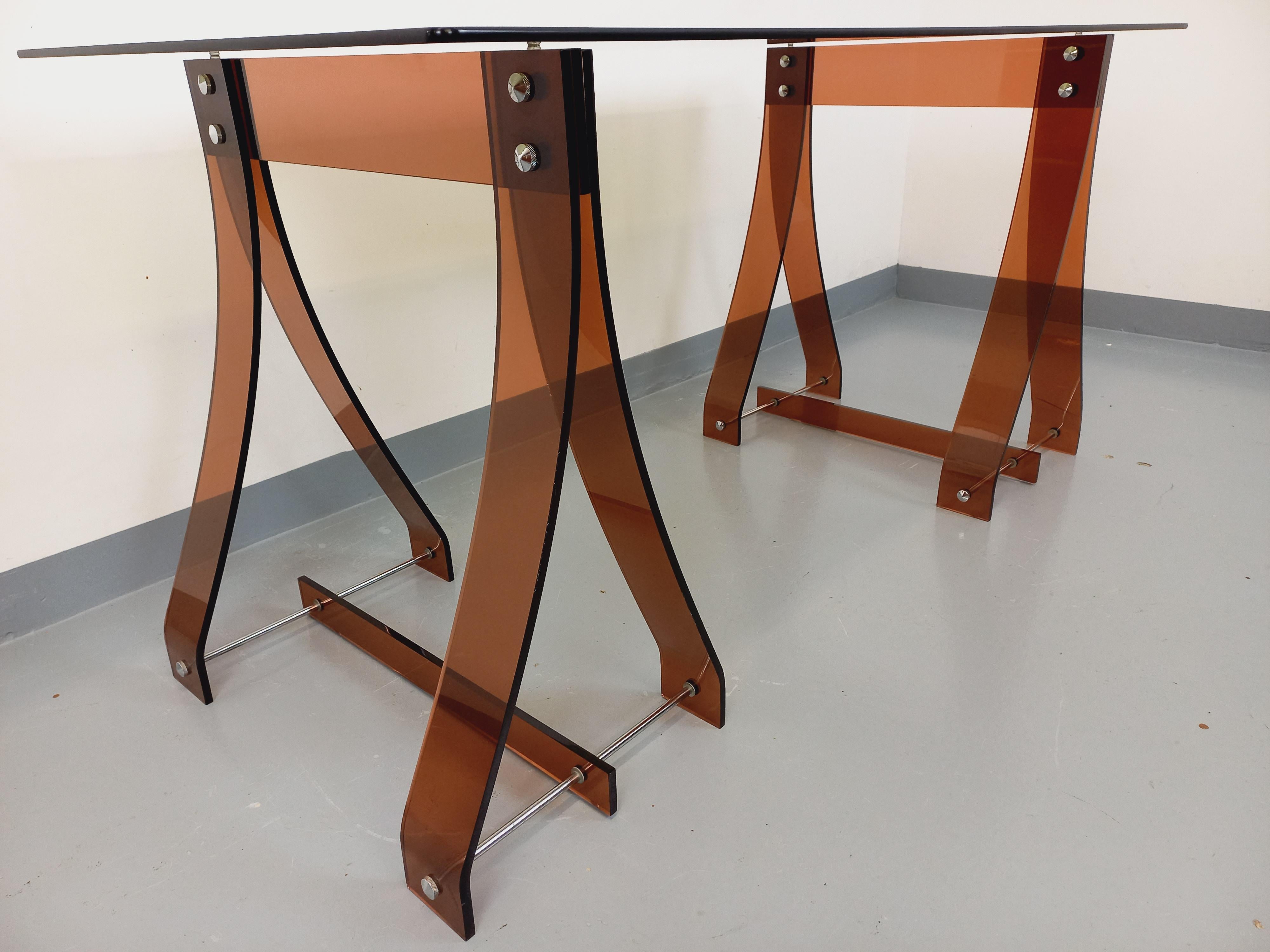 Ufficio vintage Marcello Gacita e Pierre Tiberi per Rodet in verre fumé, plexiglas in vendita 1
