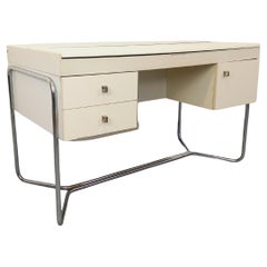 Bureau vintage style Bauhaus en mélaminé et métal chromé des années 70