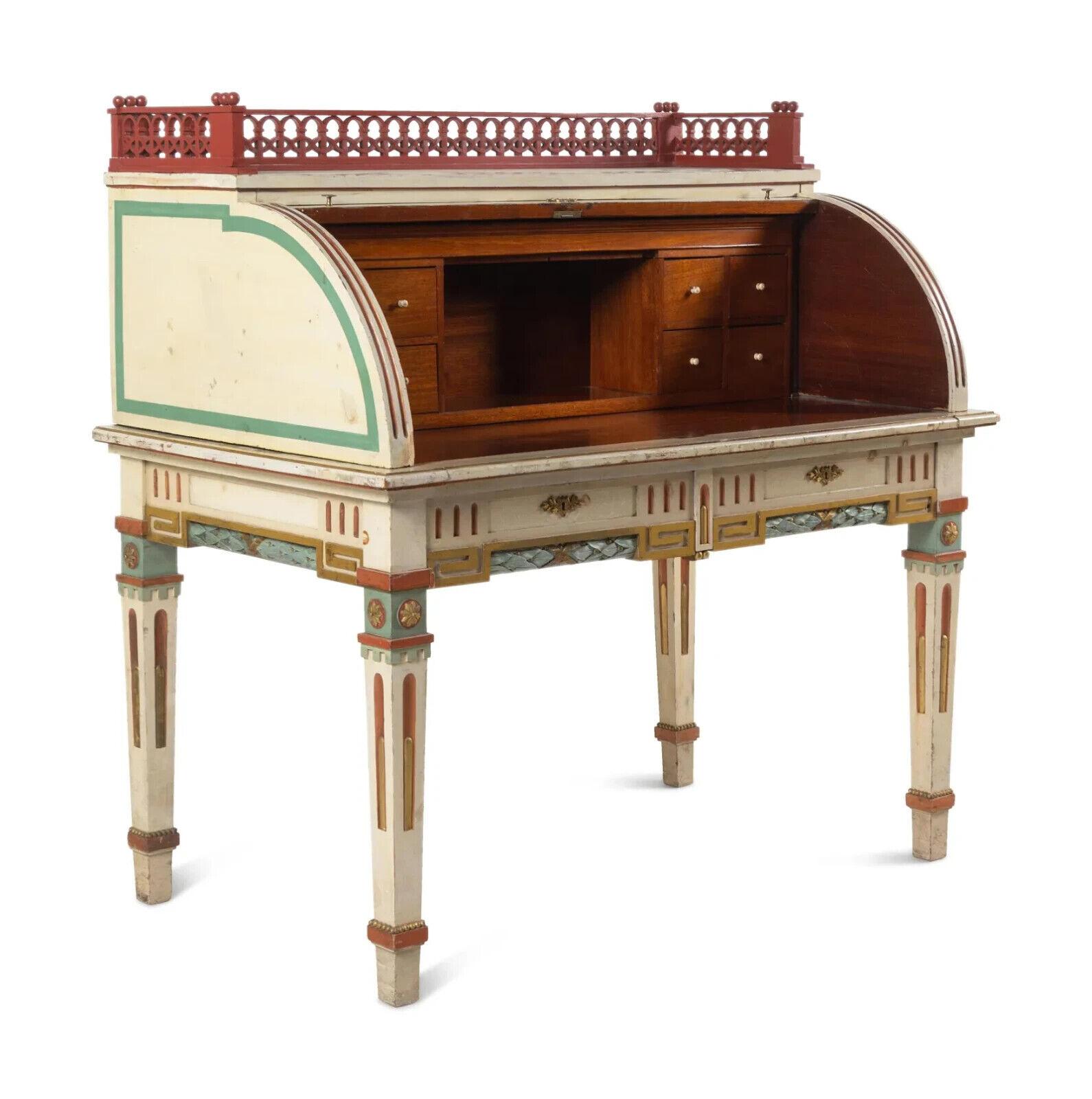 Other Bureau, Writing Desk, Continental, Polychrome-Painted, Cylinder, circa 1900!!