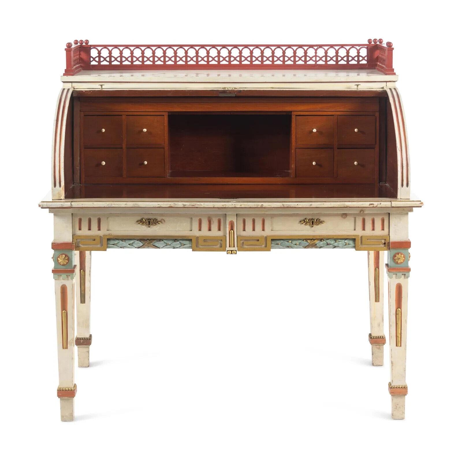 European Bureau, Writing Desk, Continental, Polychrome-Painted, Cylinder, circa 1900!!