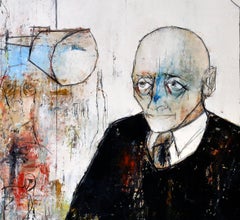Manager Acrylic Painting, Black and White Design, Signed, Circa 1967