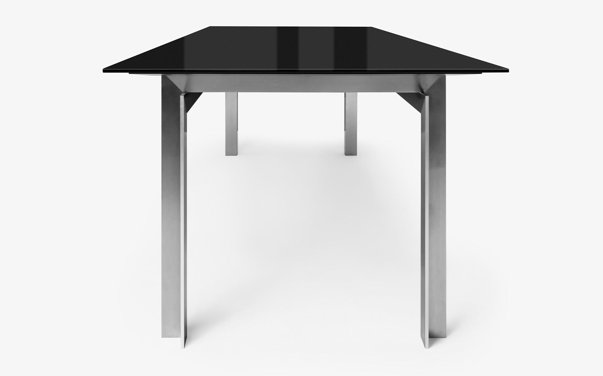 Hand-Crafted Buredo Black Glass Top & Chrome Leg Rectangular Table  For Sale