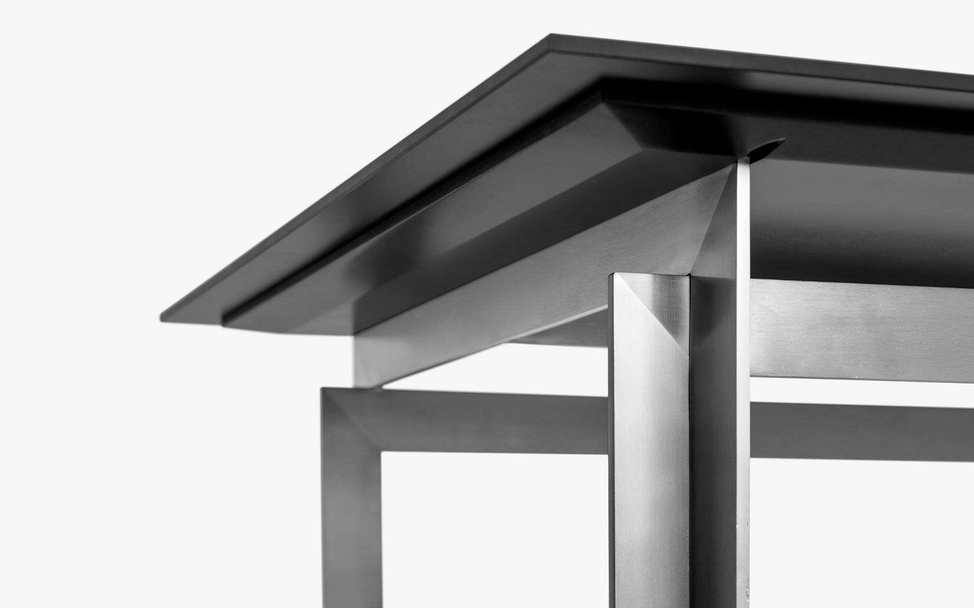 Contemporary Buredo Black Glass Top & Chrome Leg Rectangular Table  For Sale