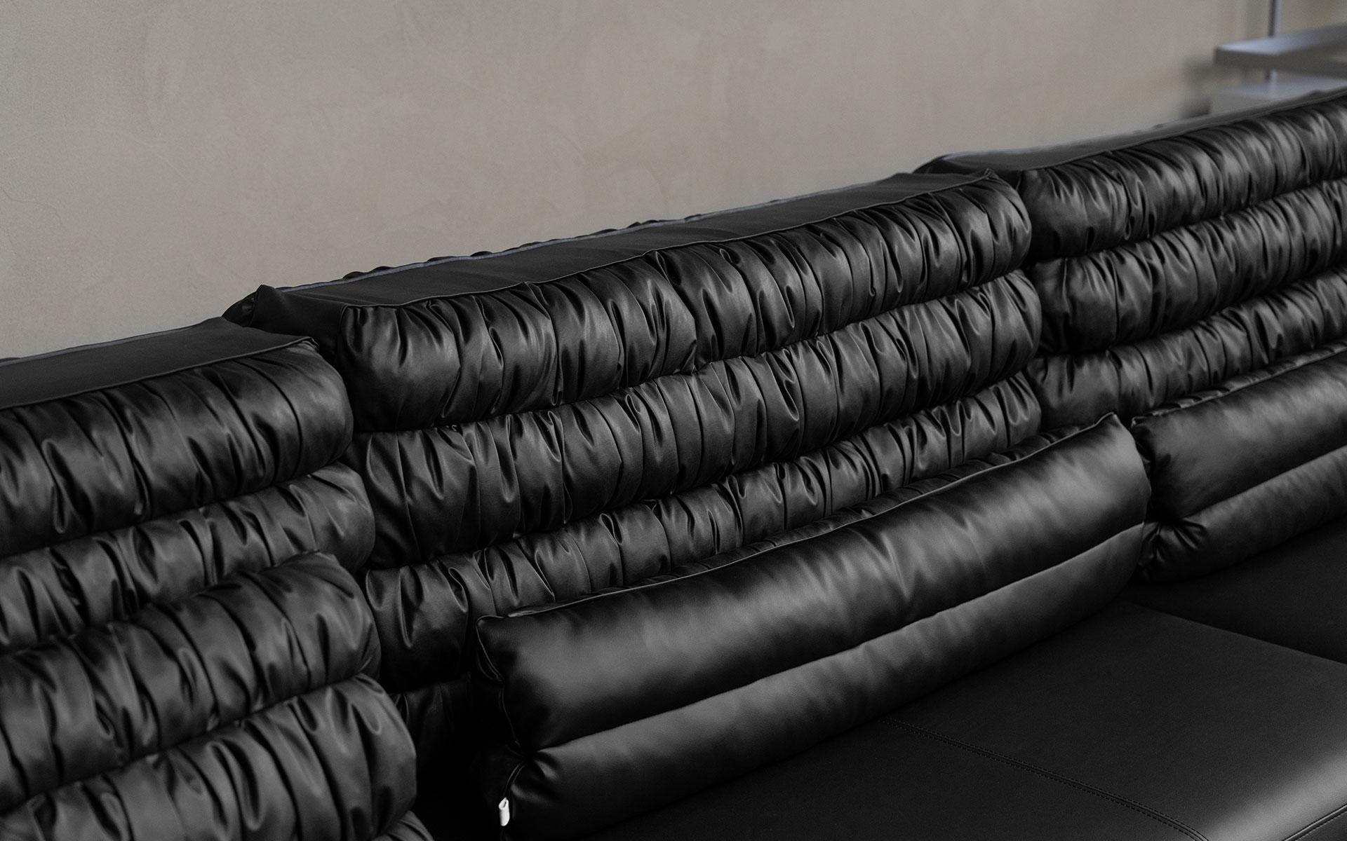 Buredo Canapé d'angle moderne en simili cuir noir avec pieds en métal en vente 2