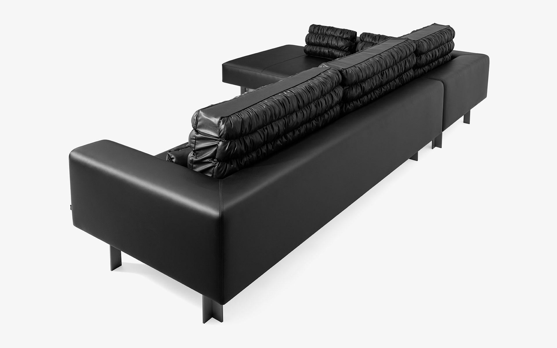 Buredo Canapé d'angle moderne en simili cuir noir avec pieds en métal en vente 9