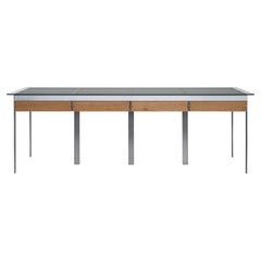 Buredo Glass-Top Drawer Showcase Table with Metal Leg