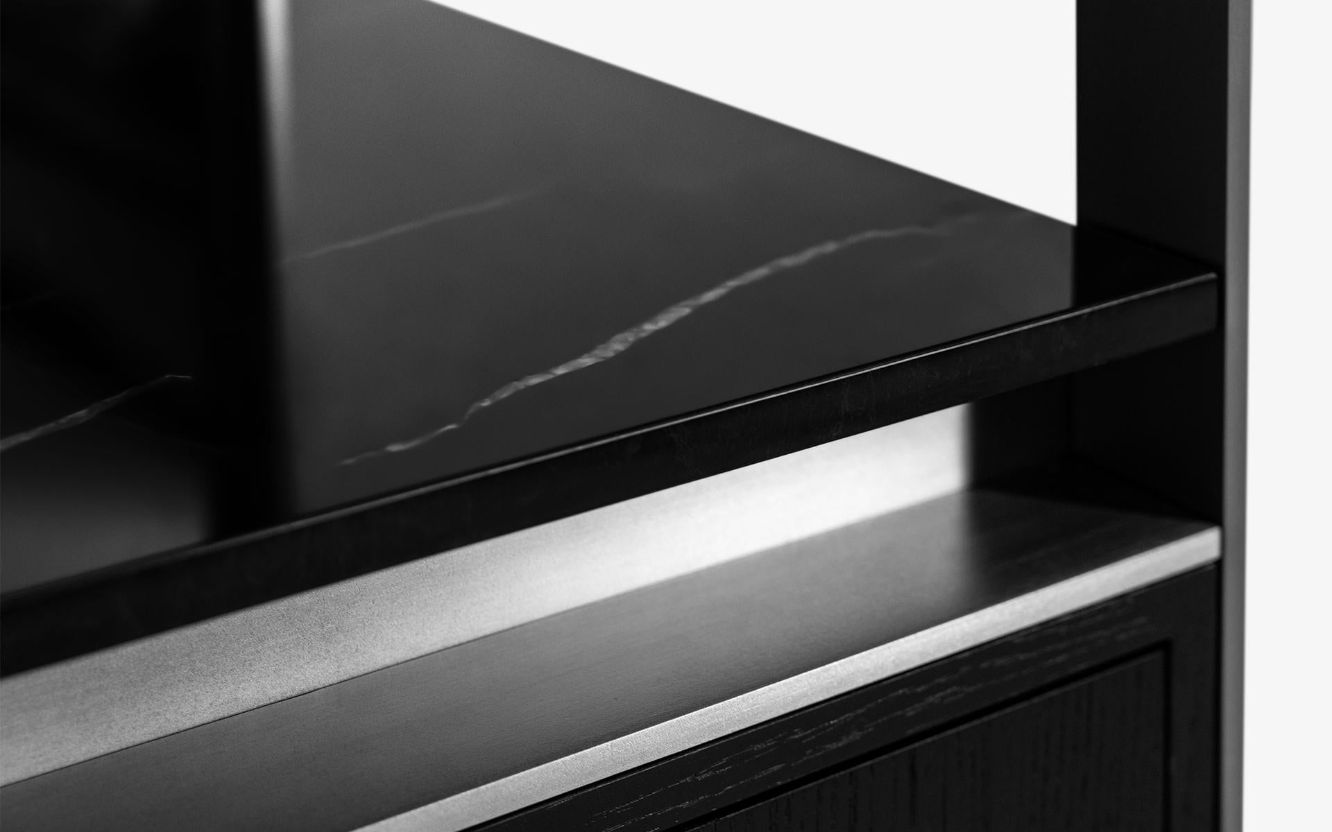 Contemporary Burēdo Modern Bar Cabinet with Metal Skeleton Marble Top Mirrored Back For Sale